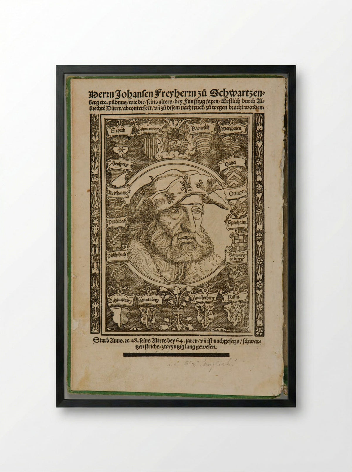 Portrait of Johann von Schwarzenberg - Hans Weiditz - Framed Print Black