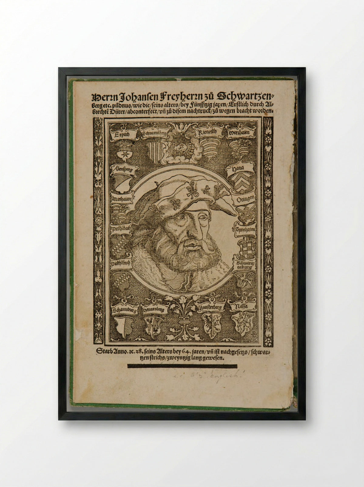 Portrait of Johann von Schwarzenberg - Hans Weiditz - Framed Print Black