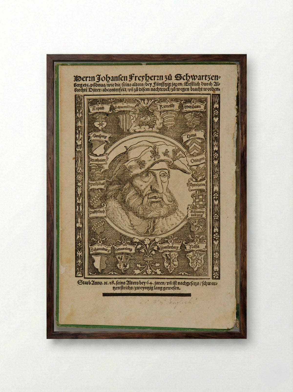 Portrait of Johann von Schwarzenberg - Hans Weiditz - Framed Print Dark Wood