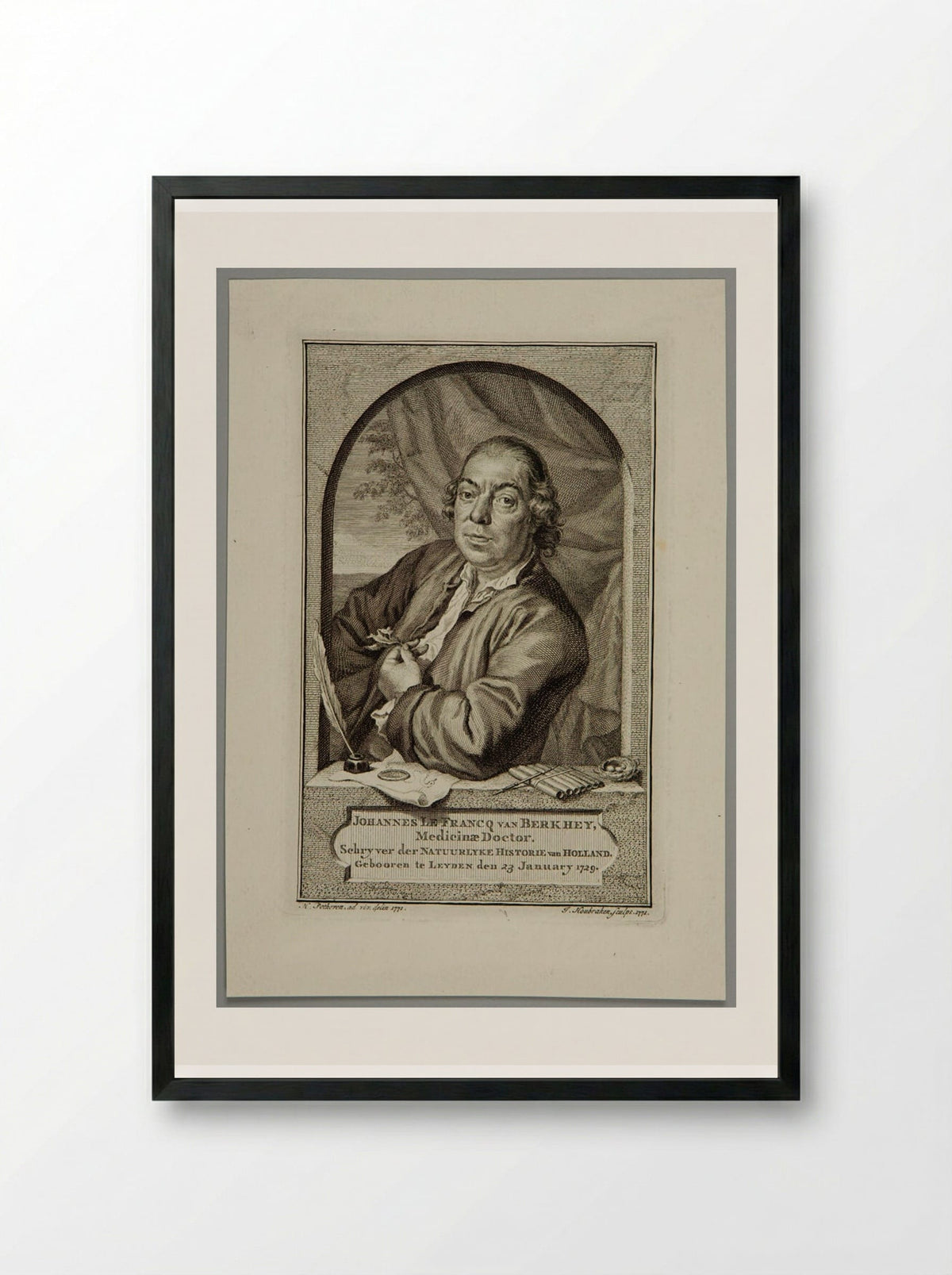 Portrait of Johannes le Francq van Berkhey - Jacobus Houbraken - Framed Print Black