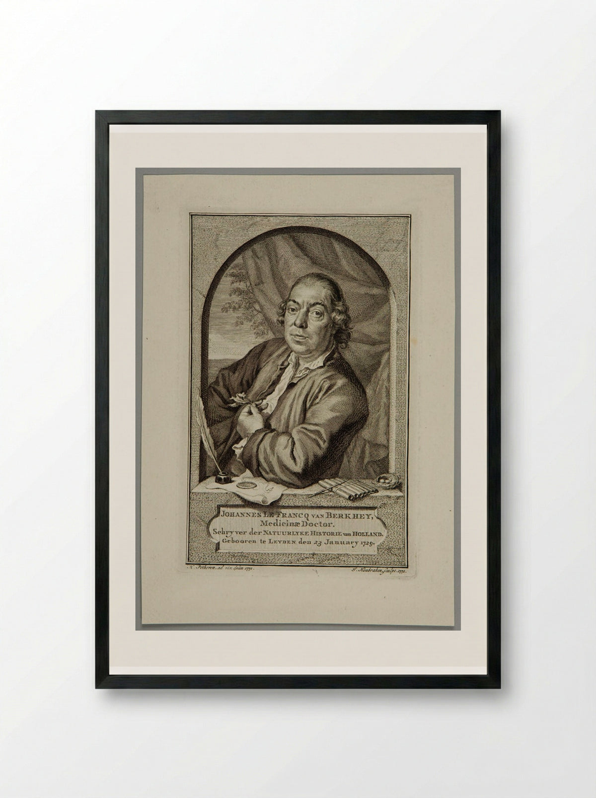 Portrait of Johannes le Francq van Berkhey - Jacobus Houbraken - Framed Print Black