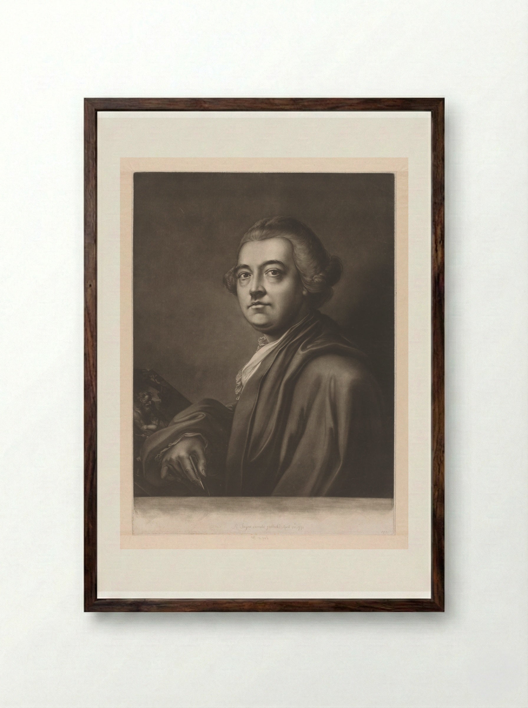 Portrait of John Armstrong - James McArdell - Framed Print Dark Wood