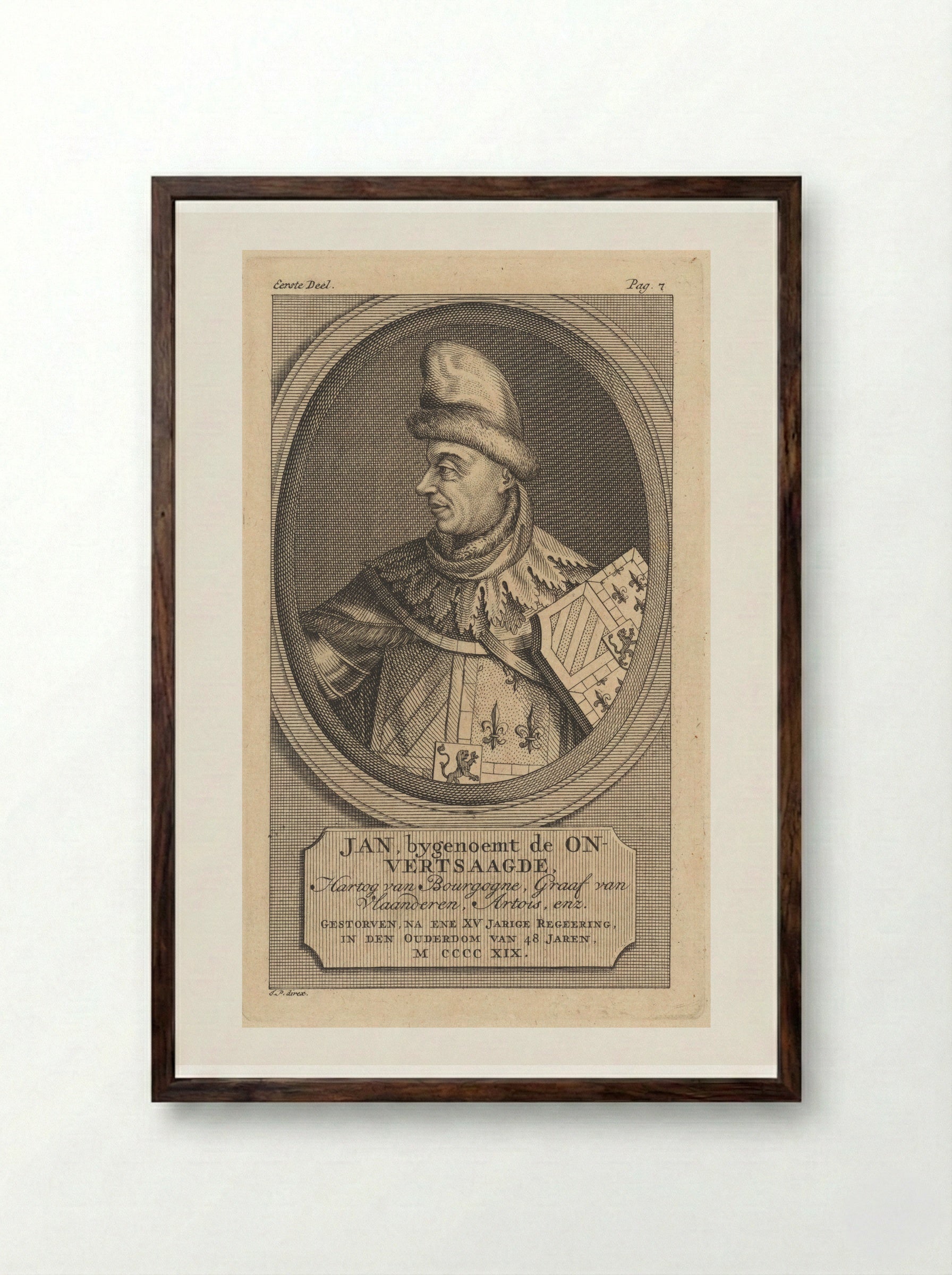 Portrait of John the Fearless, Duke of Burgundy - Jan Punt - Framed Print Dark Wood