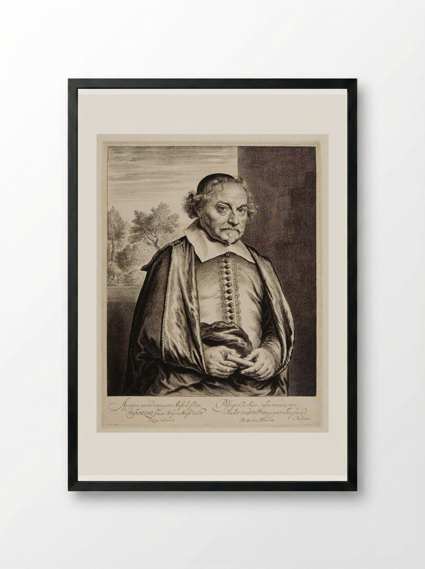 Portrait of Joost van den Vondel - Jan Lievens - Framed Print Black