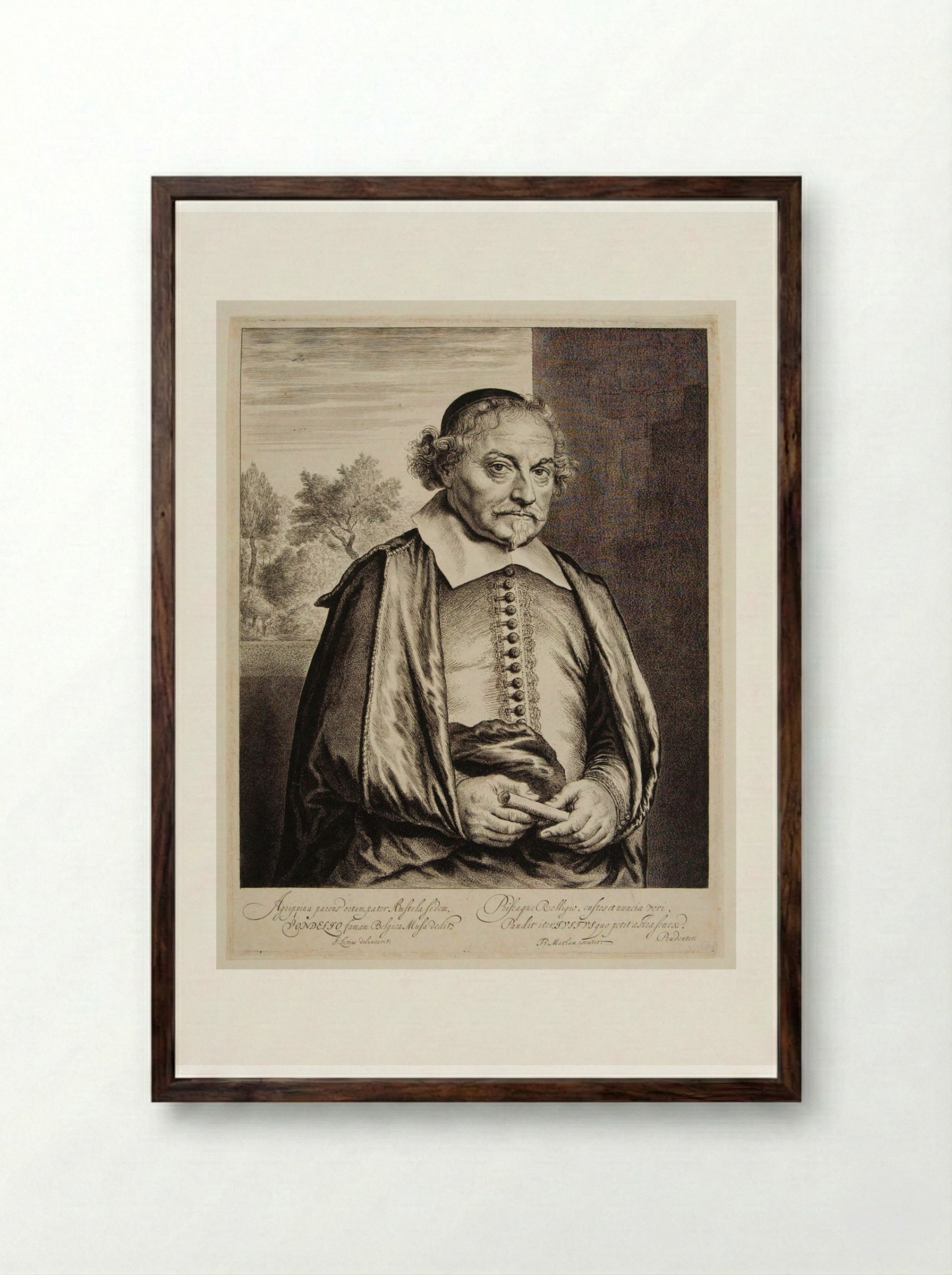 Portrait of Joost van den Vondel - Jan Lievens - Framed Print Dark Wood