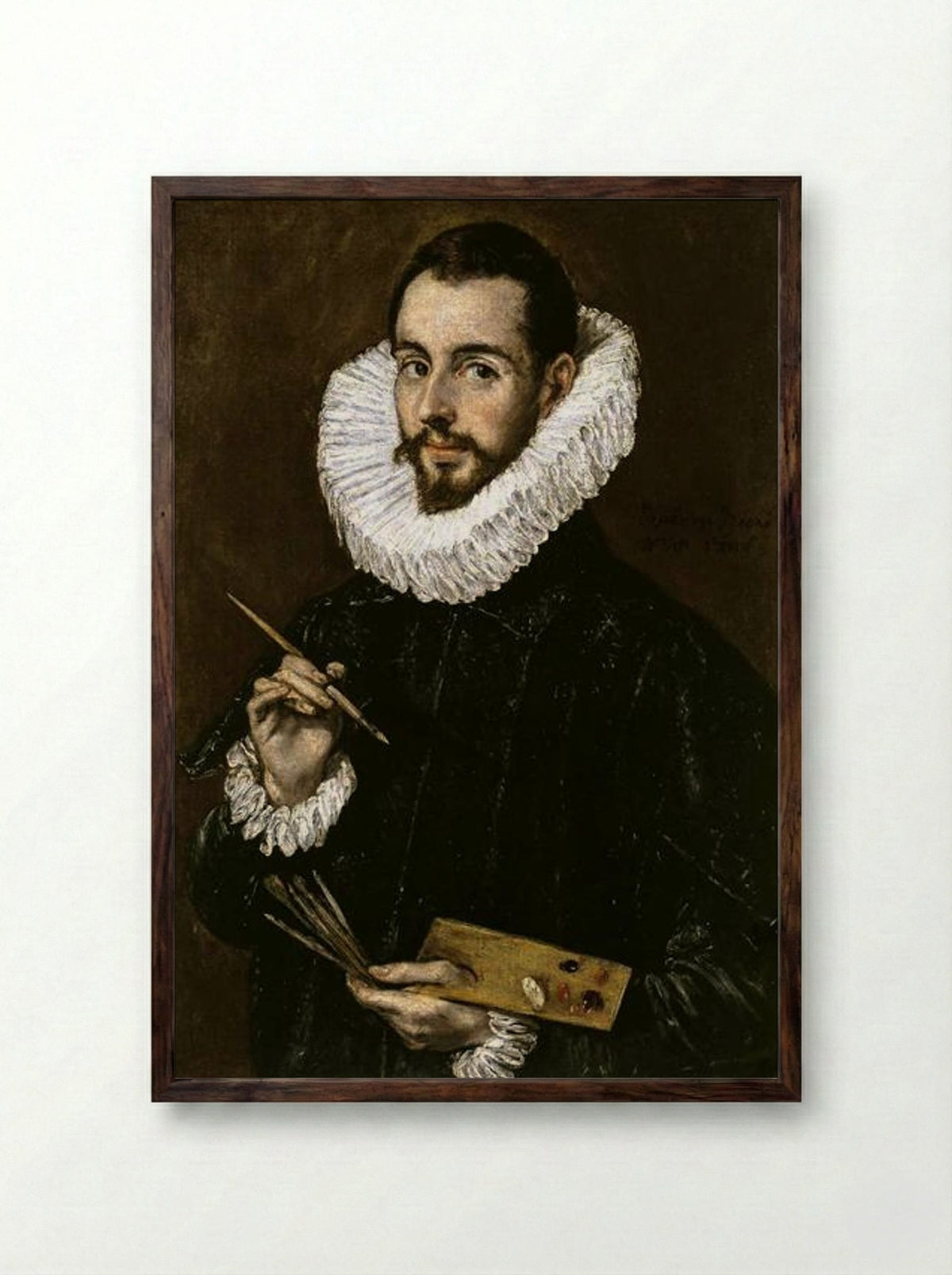 Portrait of Jorge Manuel Theotokopoulos - El Greco - Framed Print Dark Wood