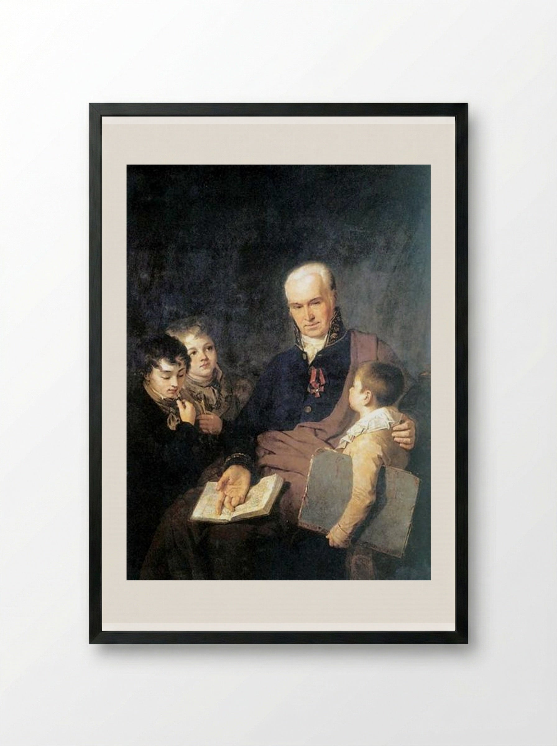 Portrait of K. I. Golovachevsky and the Younger Pupils of the Academy - Alexey Venetsianov - Framed Print Black