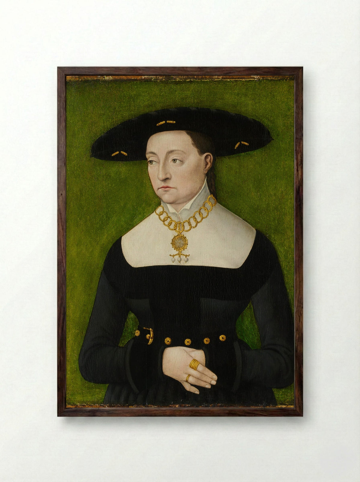 Portrait of Katharina Merian - Hans Brosamer - Framed Print Dark Wood