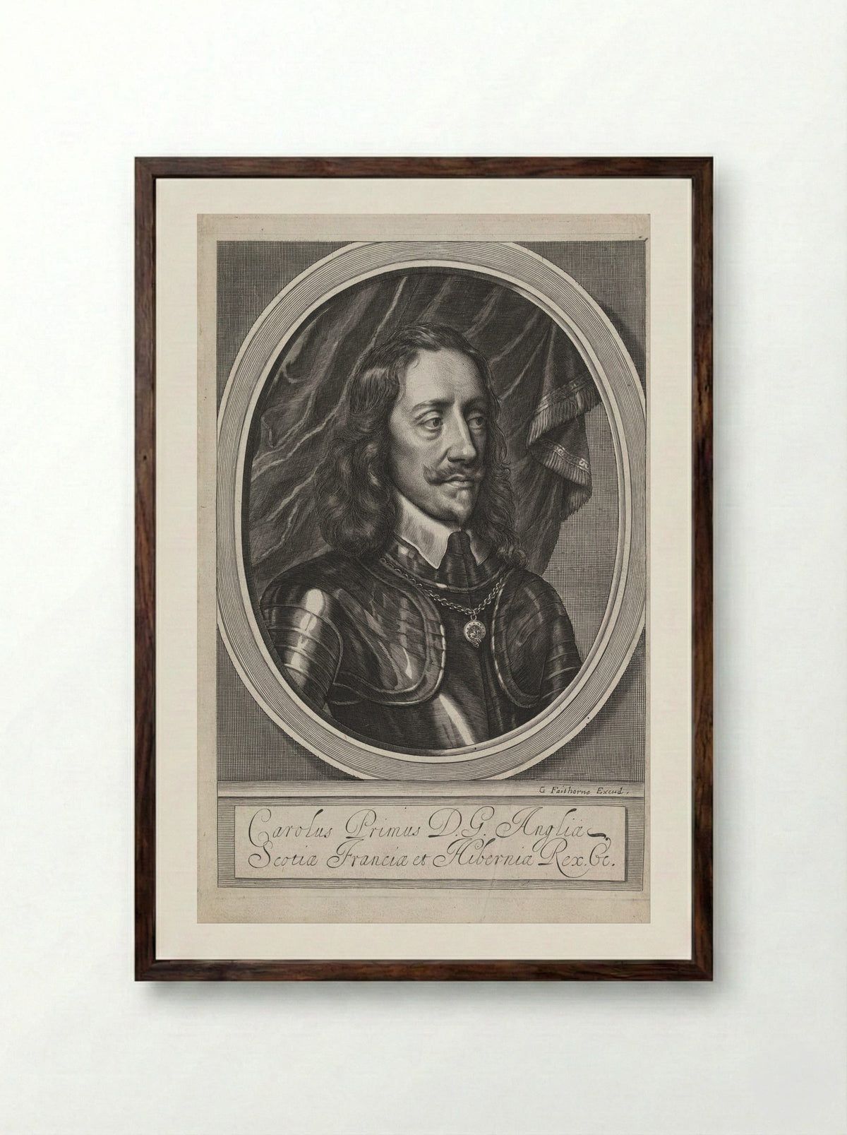 Portrait of King Charles I - William Faithorne (I) - Framed Print Dark Wood