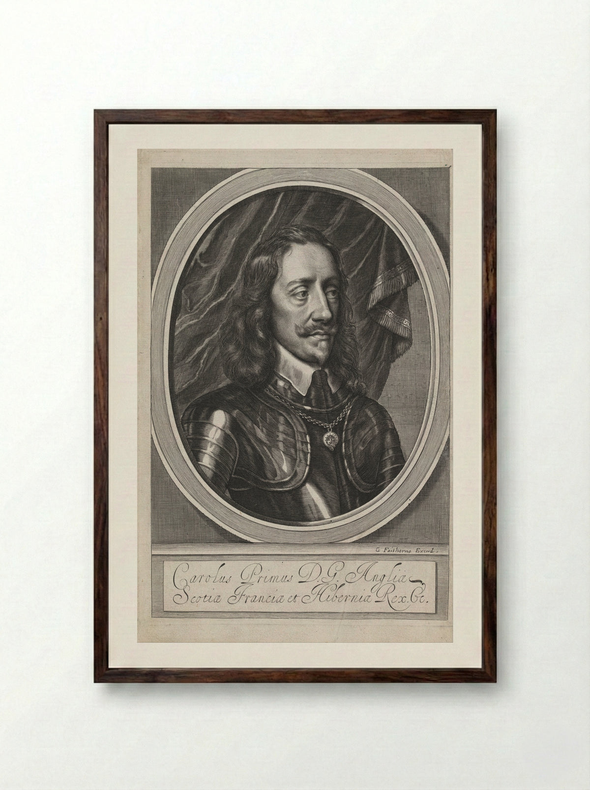 Portrait of King Charles I - William Faithorne (I) - Framed Print Dark Wood