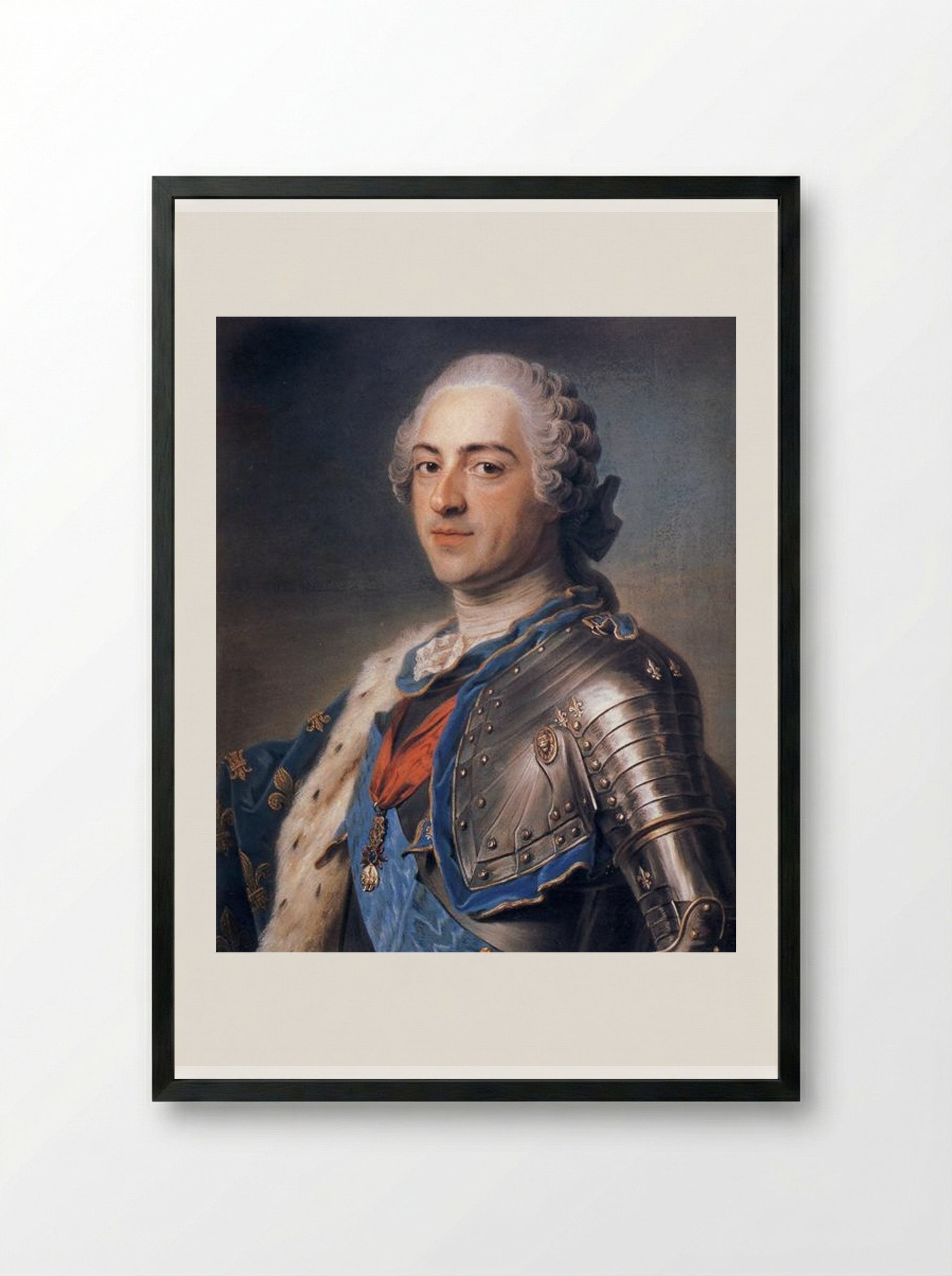 Portrait of King Louis XV - Maurice Quentin de La Tour - Framed Print Black
