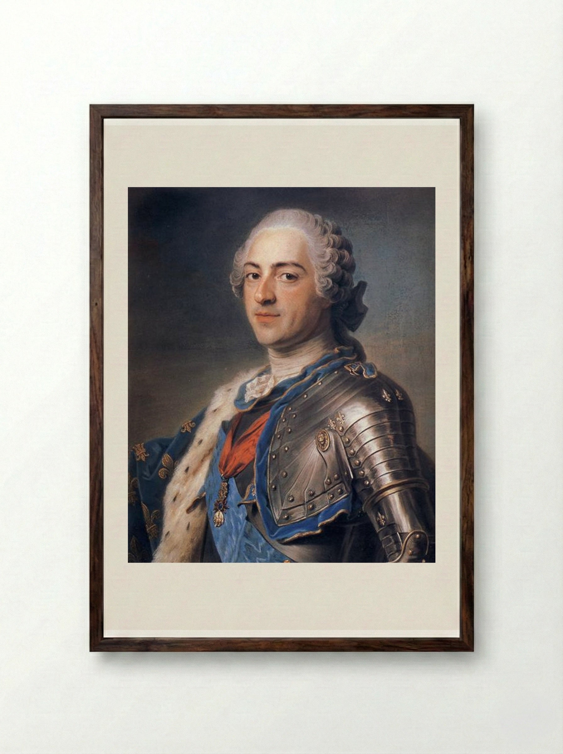 Portrait of King Louis XV - Maurice Quentin de La Tour - Framed Print Dark Wood