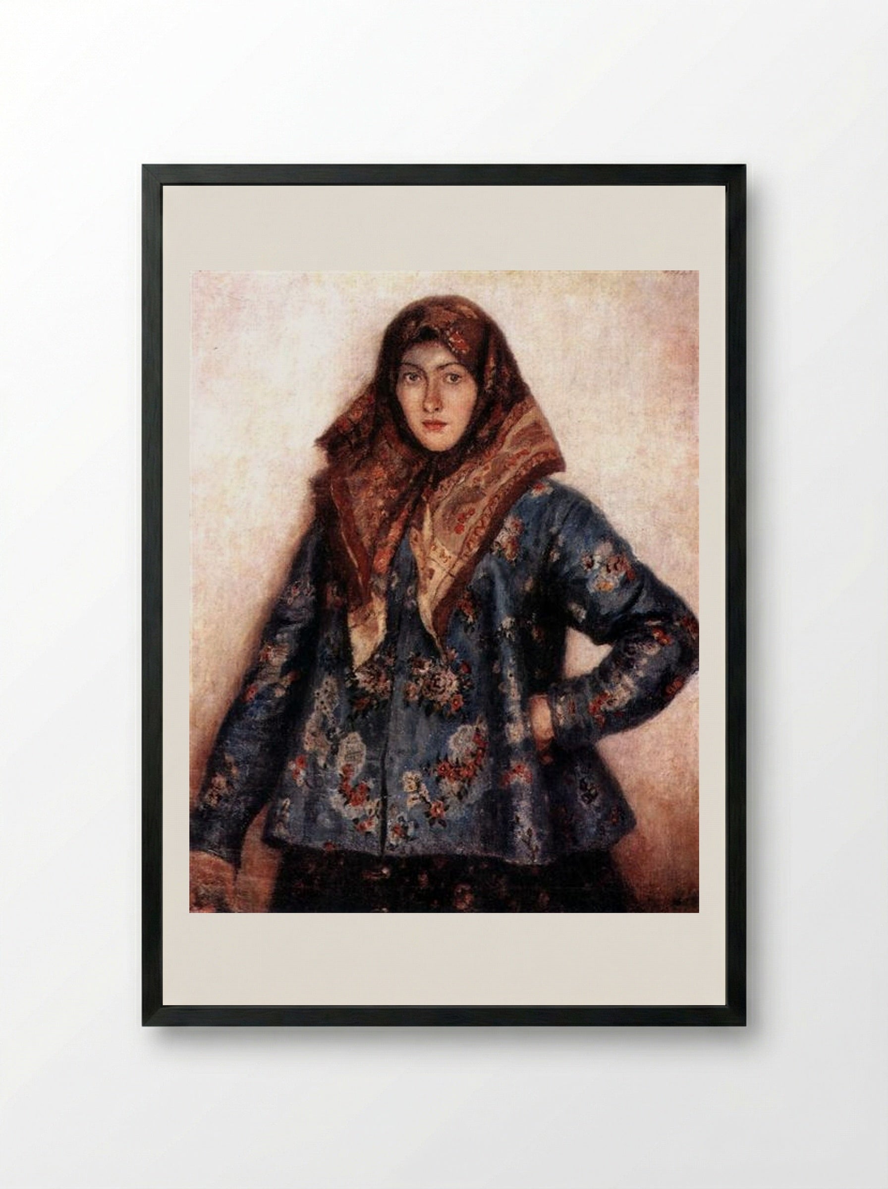 Portrait of L. T. Matorina - Vasily Surikov - Framed Print Black