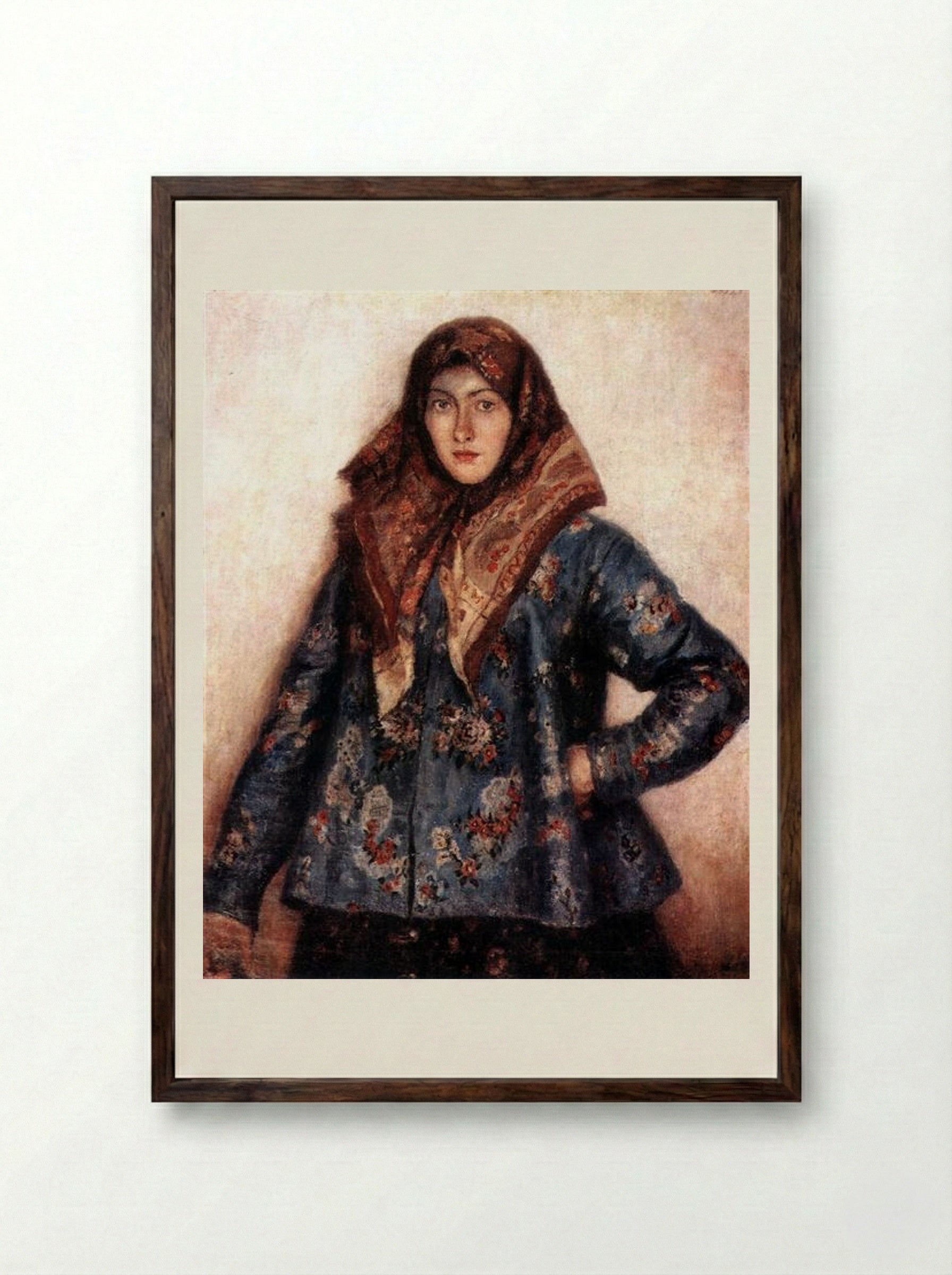 Portrait of L. T. Matorina - Vasily Surikov - Framed Print Dark Wood