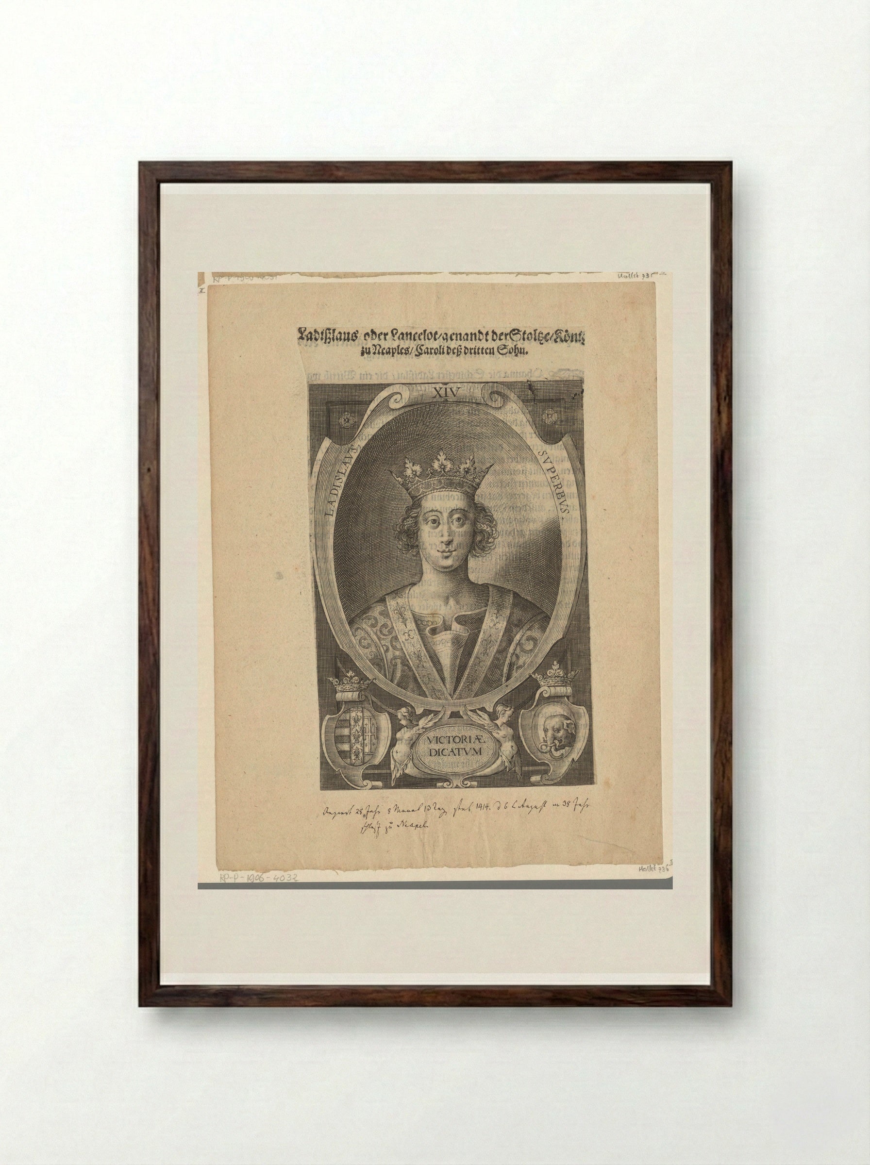 Portrait of Ladislaus, King of Naples - Lucas Kilian - Framed Print Dark Wood