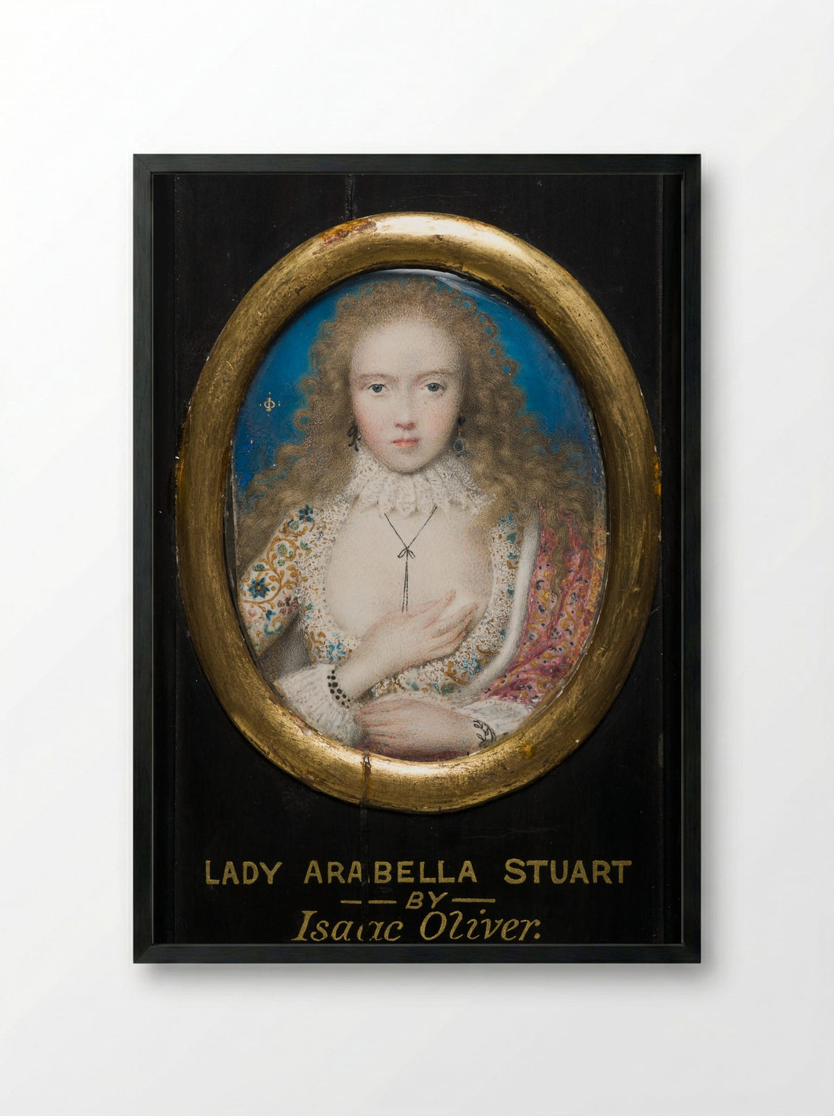 Portrait of Lady Arabella Stuart - Isaac Oliver - Framed Print Black