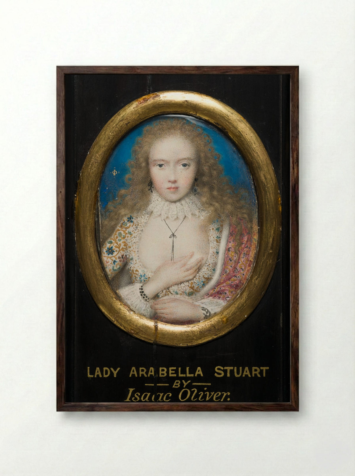 Portrait of Lady Arabella Stuart - Isaac Oliver - Framed Print Dark Wood