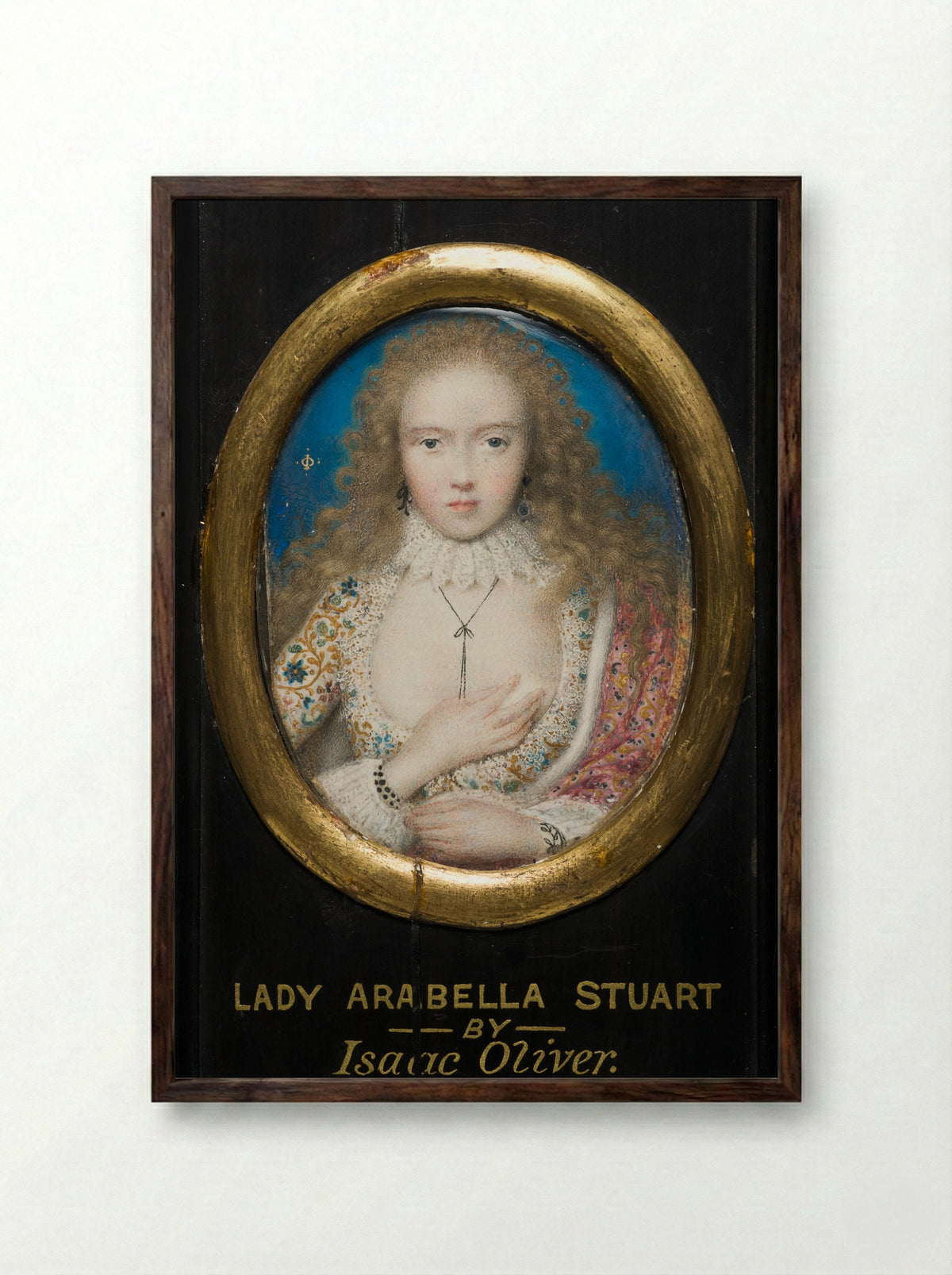 Portrait of Lady Arabella Stuart - Isaac Oliver - Framed Print Dark Wood