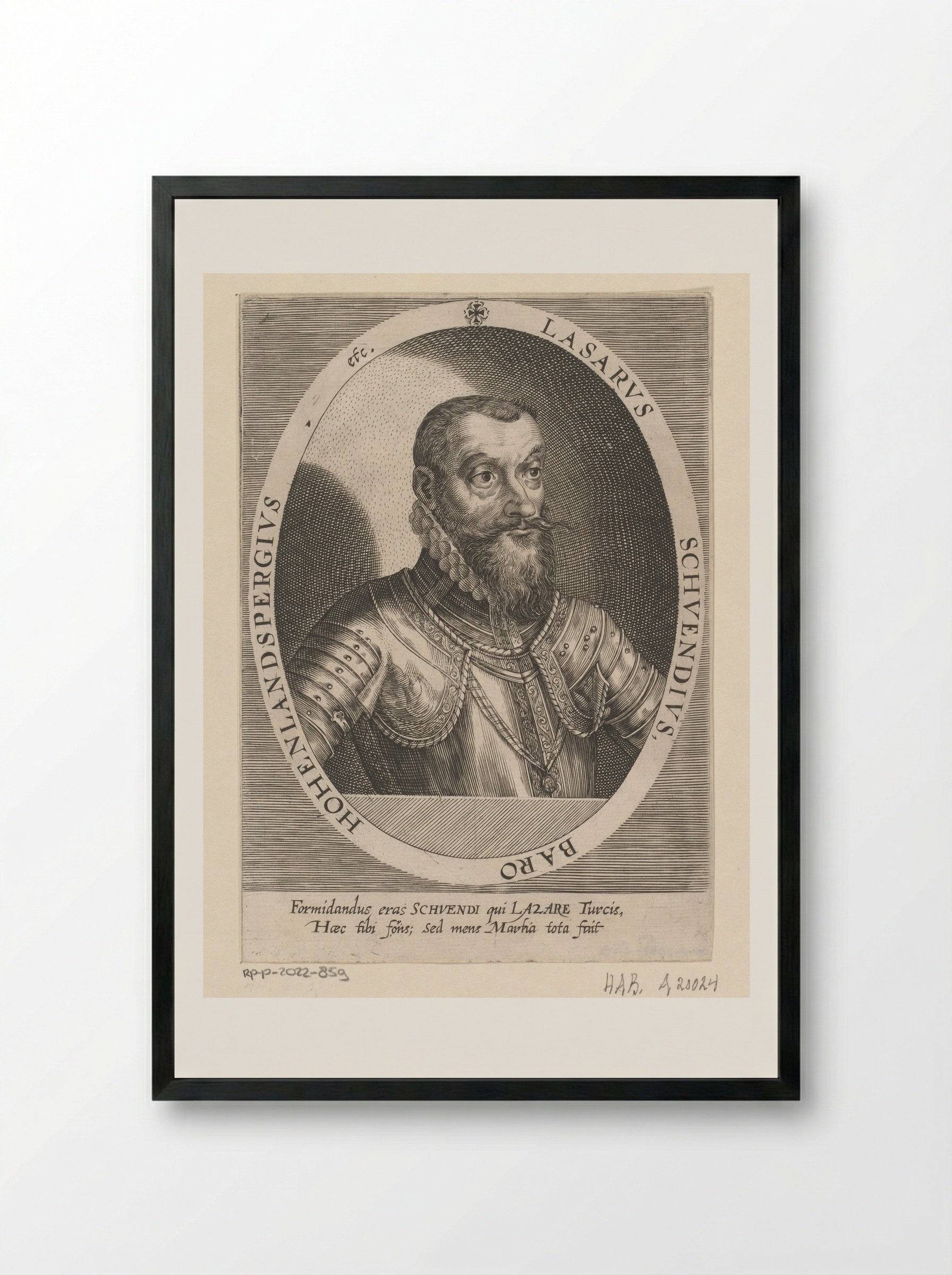 Portrait of Lazarus von Schwendi - Dominicus Custos - Framed Print Black