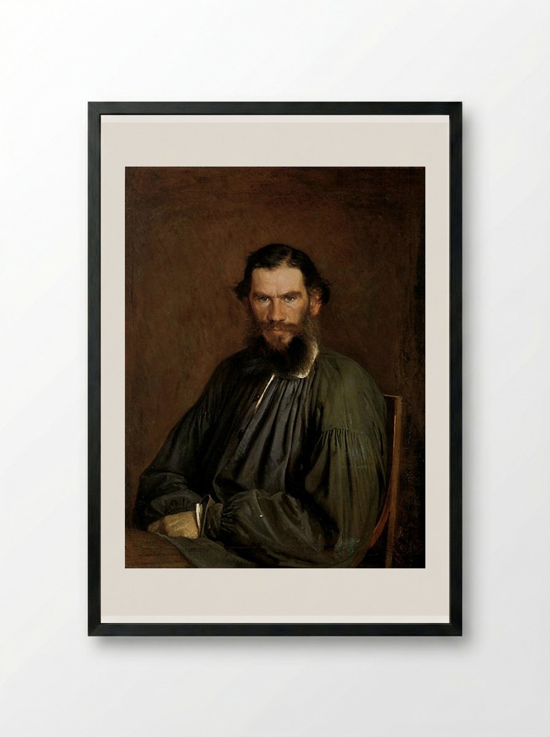 Portrait of Leo Tolstoy - Ivan Kramskoy - Framed Print Black