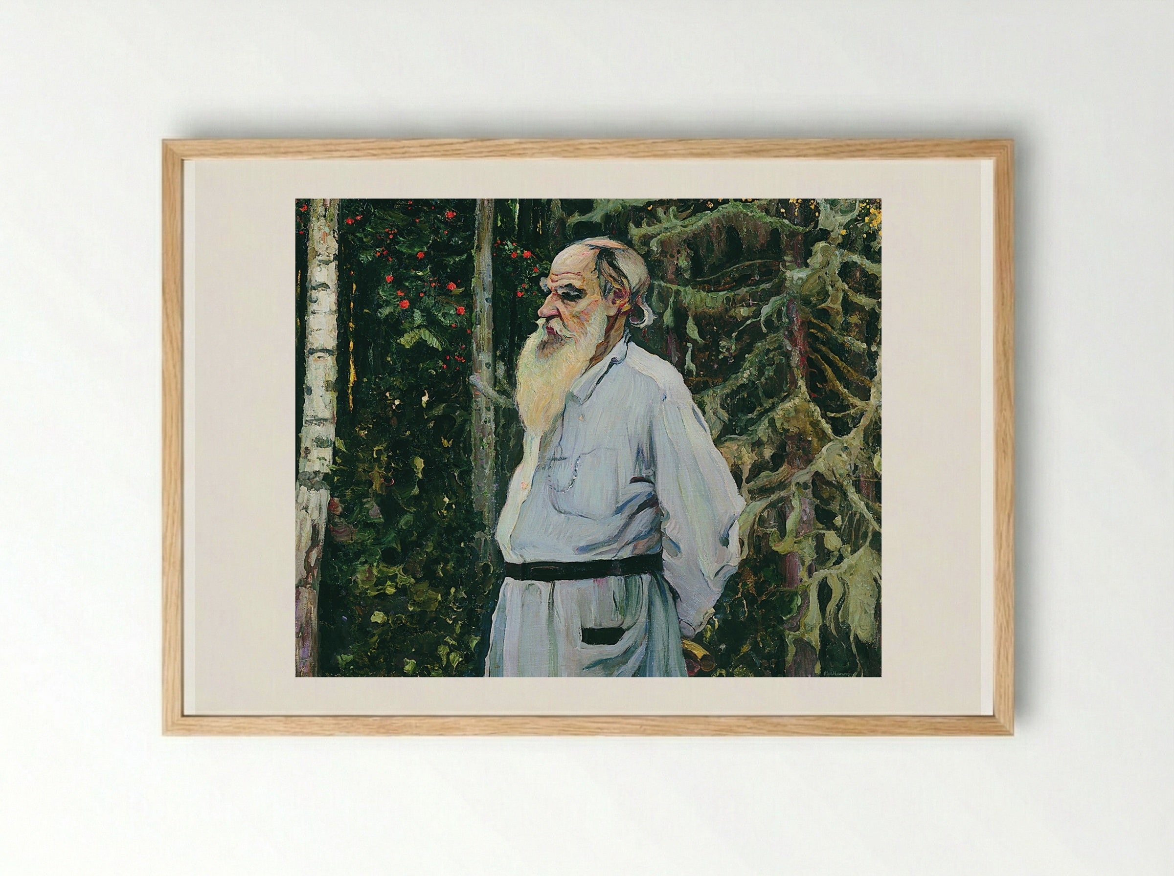 Portrait of Leo Tolstoy - Mikhail Nesterov - Framed Print Wood