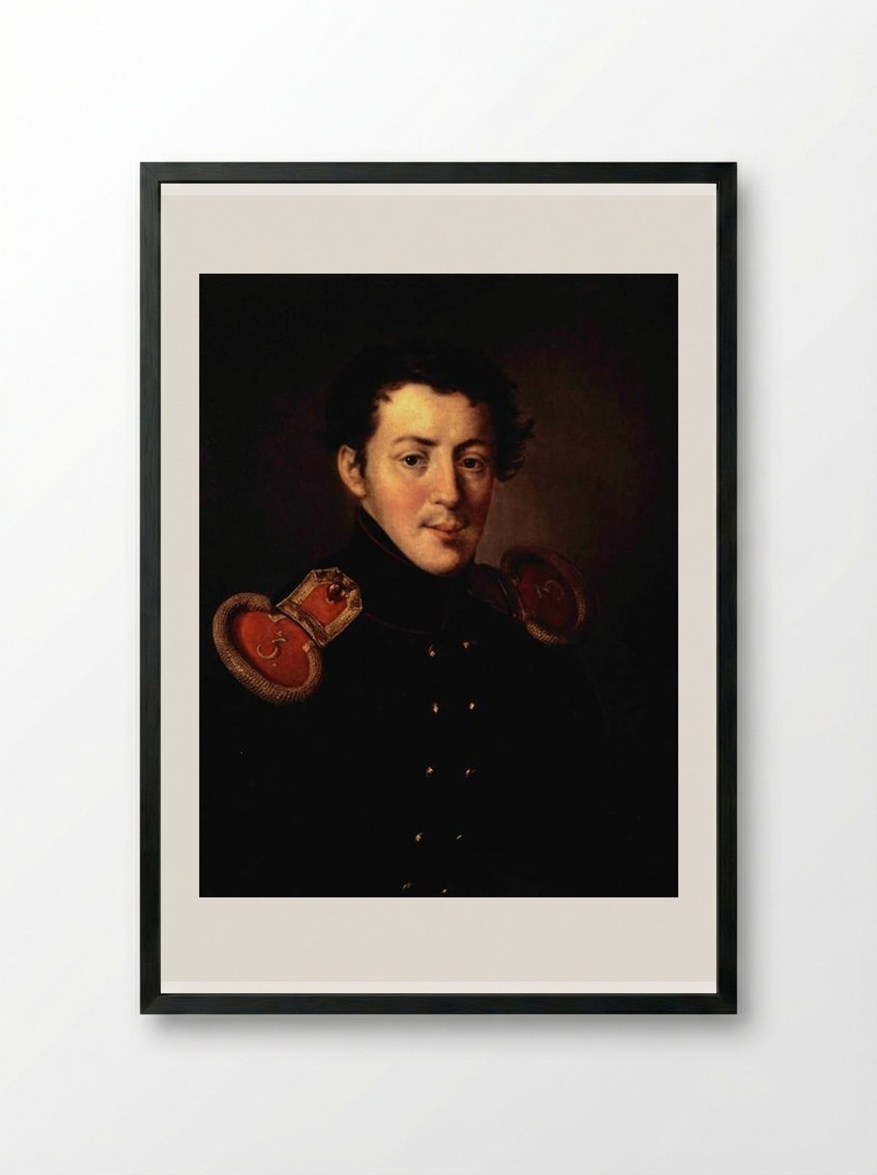 Portrait of Lieutenant Captain Ivan Vasilyevich Alymov - Vasily Tropinin - Framed Print Black