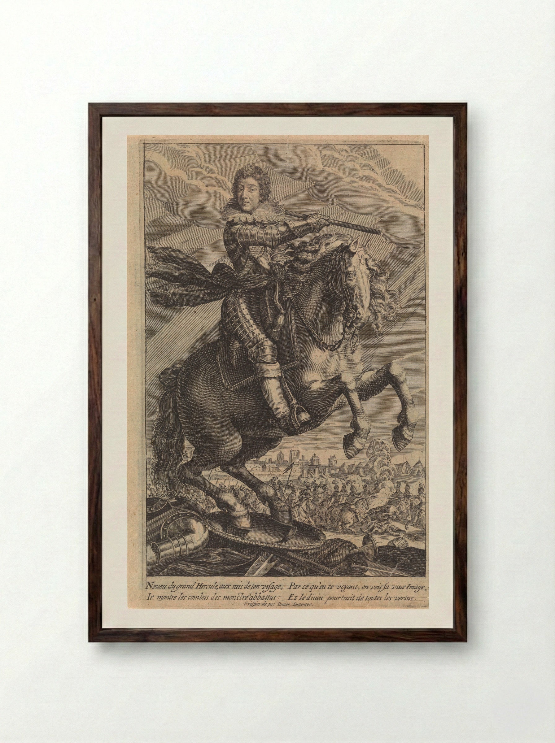 Portrait of Louis XIII on Horseback - Crispijn van de Passe (II) - Framed Print Dark Wood