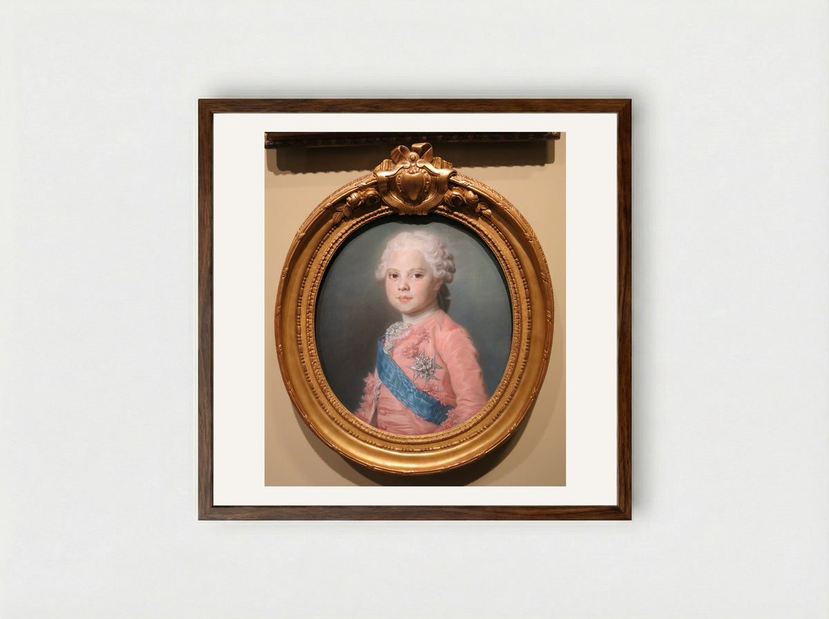 Portrait of Louis XV of France - Maurice Quentin de La Tour - Framed Print Dark Wood