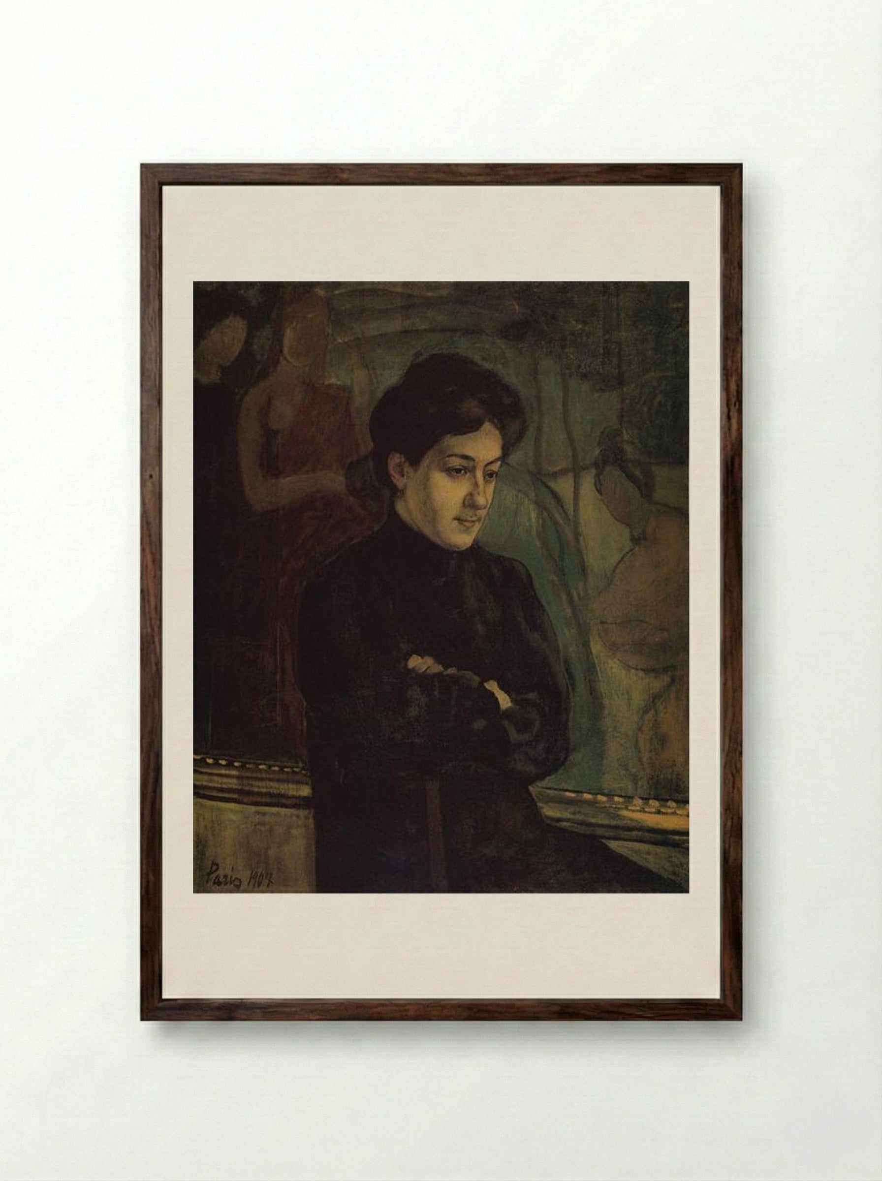 Portrait of M.F. Petrova-Vodkina - Kuzma Petrov-Vodkin - Framed Print Dark Wood