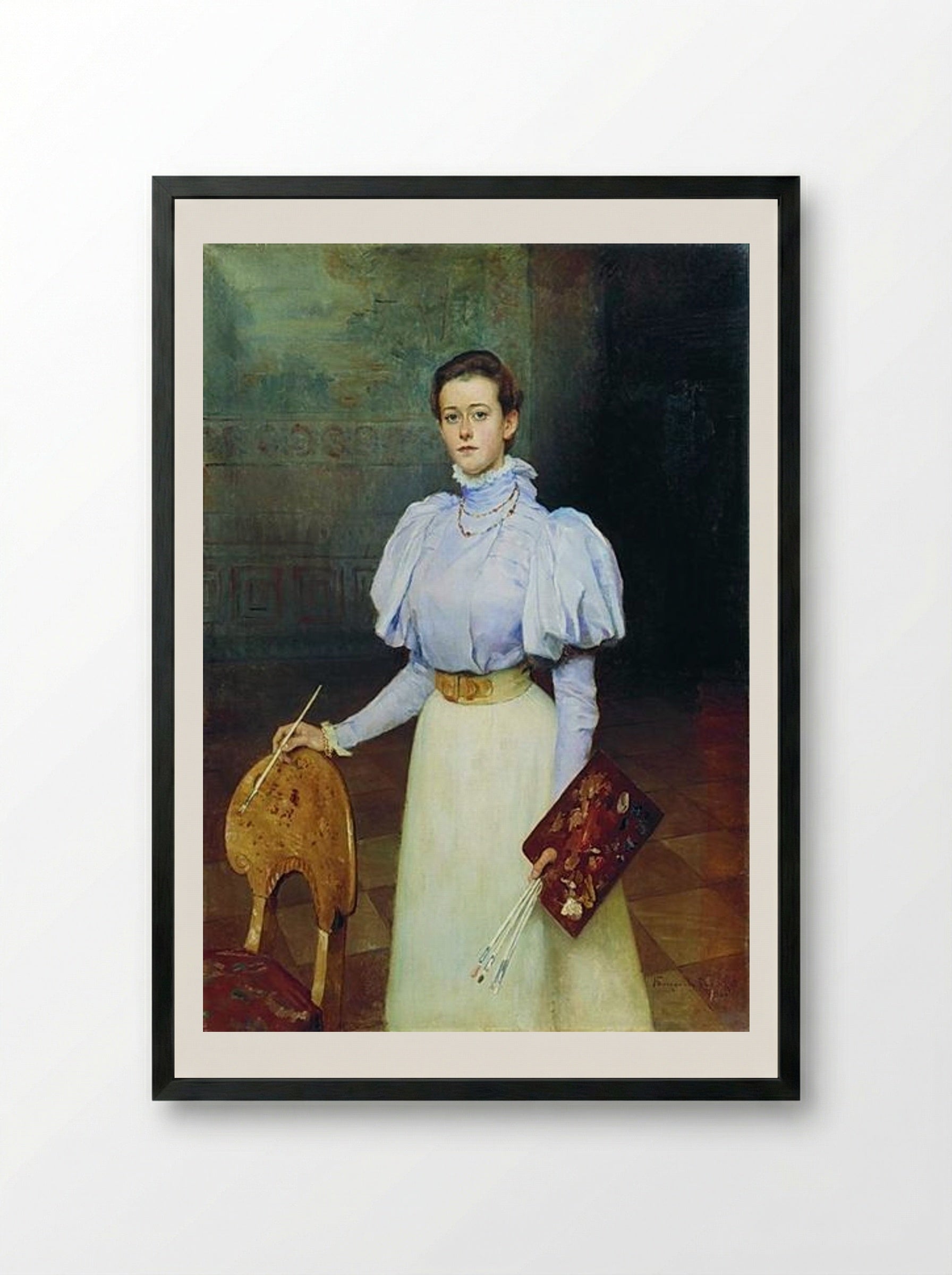 Portrait of M. Sheremetova - Nikolay Bogdanov-Belsky - Framed Print Black