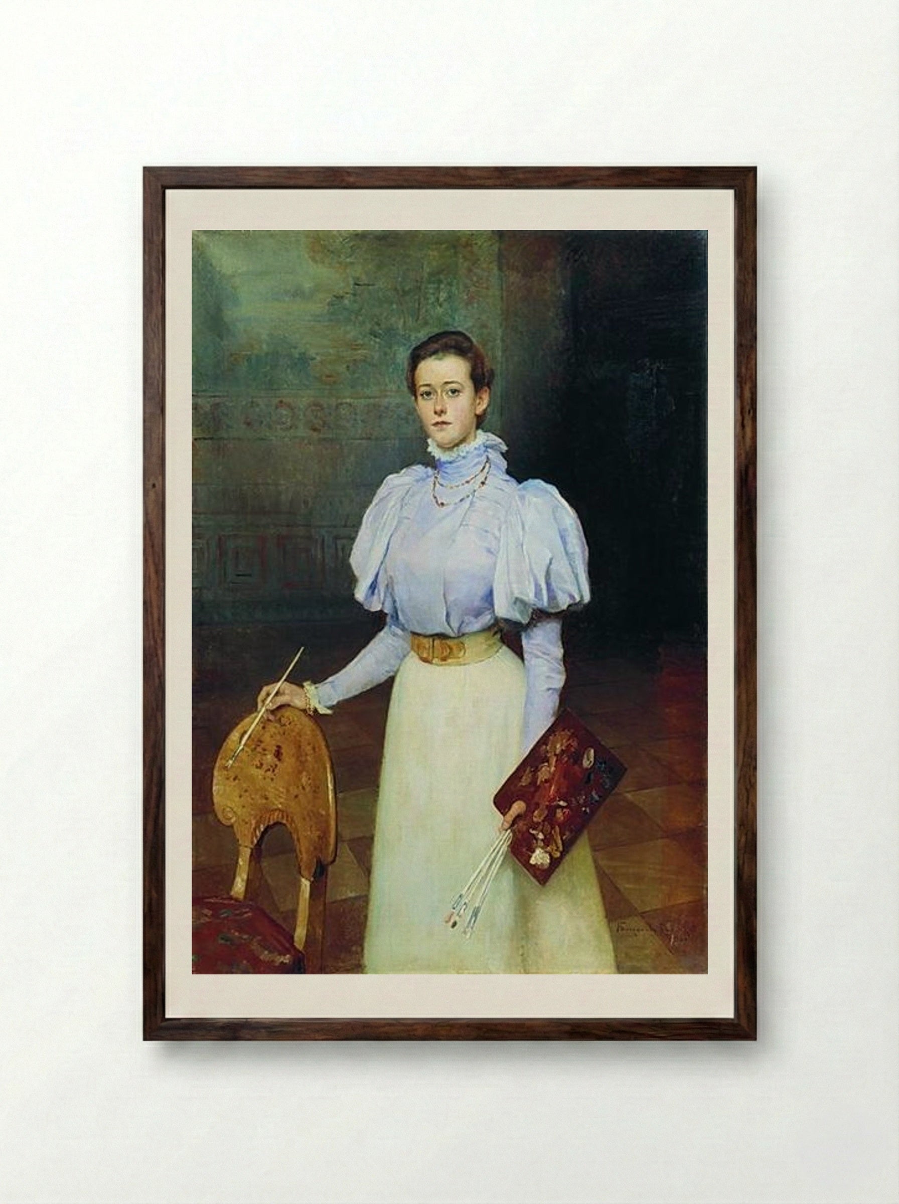 Portrait of M. Sheremetova - Nikolay Bogdanov-Belsky - Framed Print Dark Wood