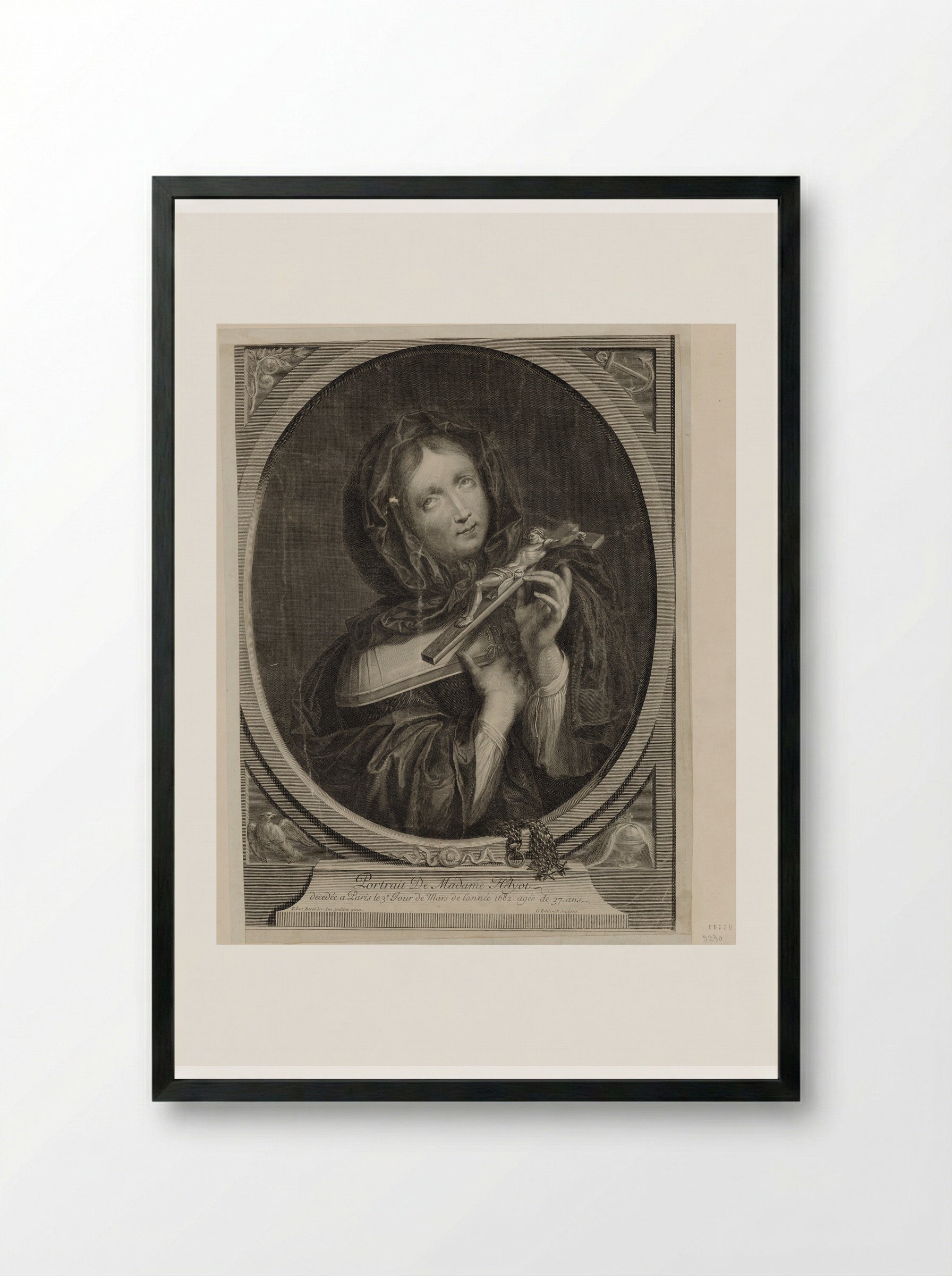 Portrait of Madame Helyot - Gérard Edelinck - Framed Print Black