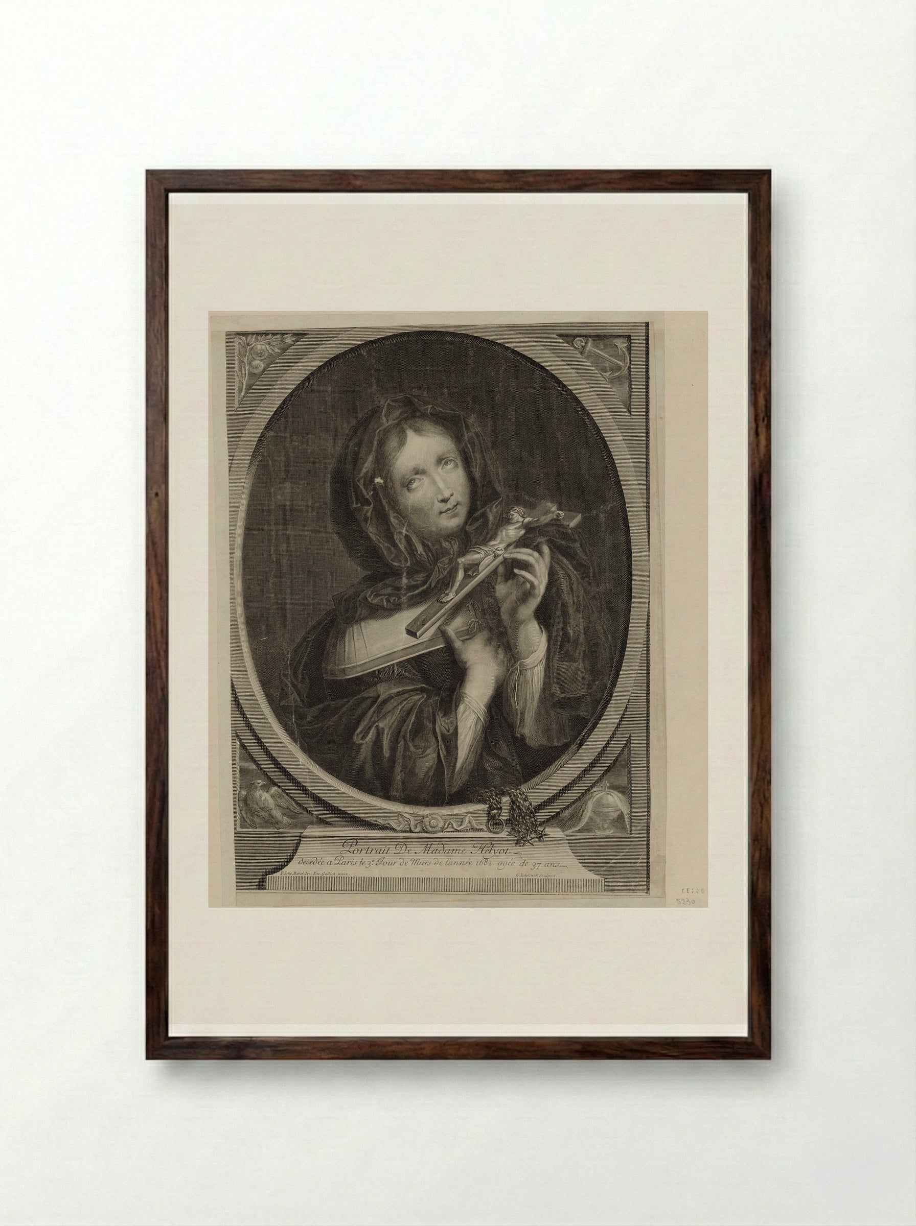Portrait of Madame Helyot - Gérard Edelinck - Framed Print Dark Wood