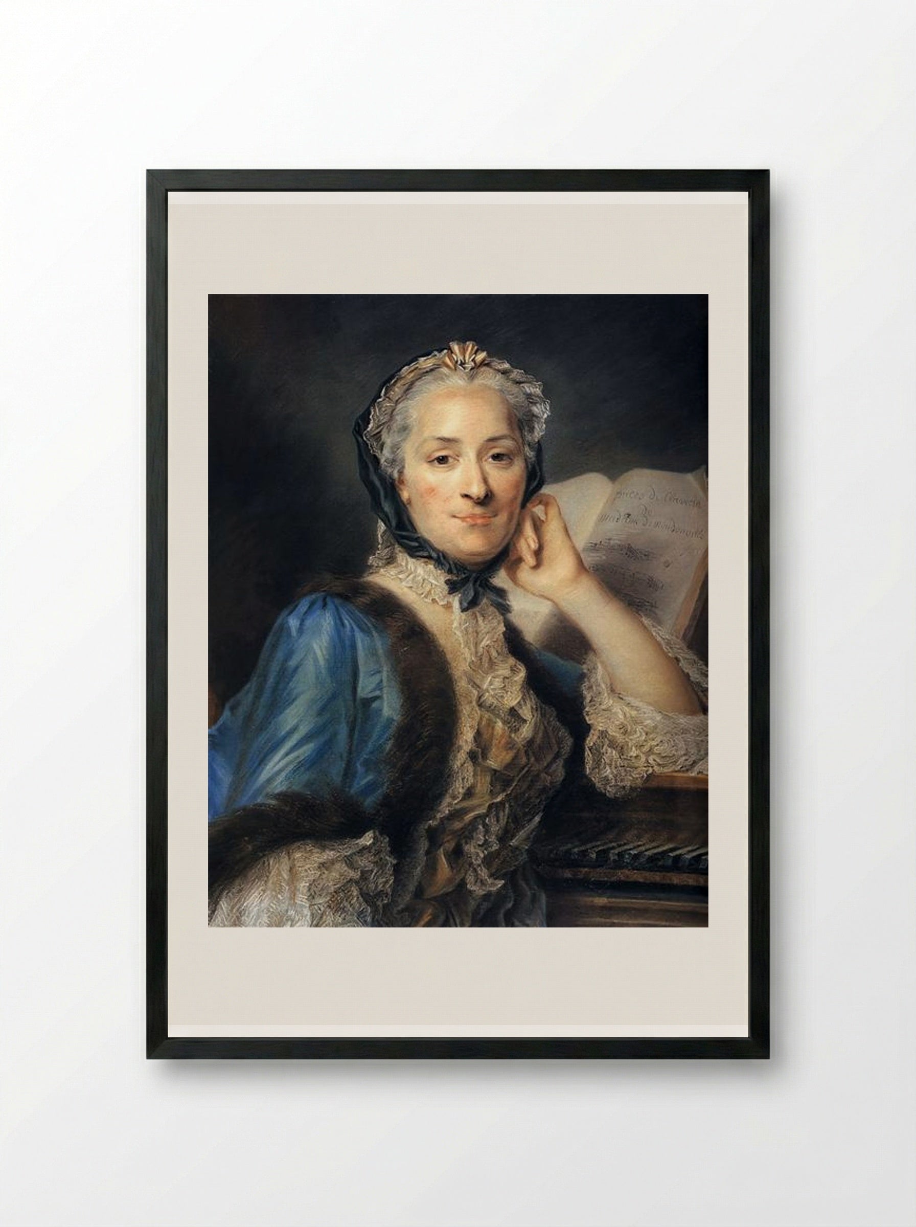 Portrait of Madame de Mondonville - Maurice Quentin de La Tour - Framed Print Black