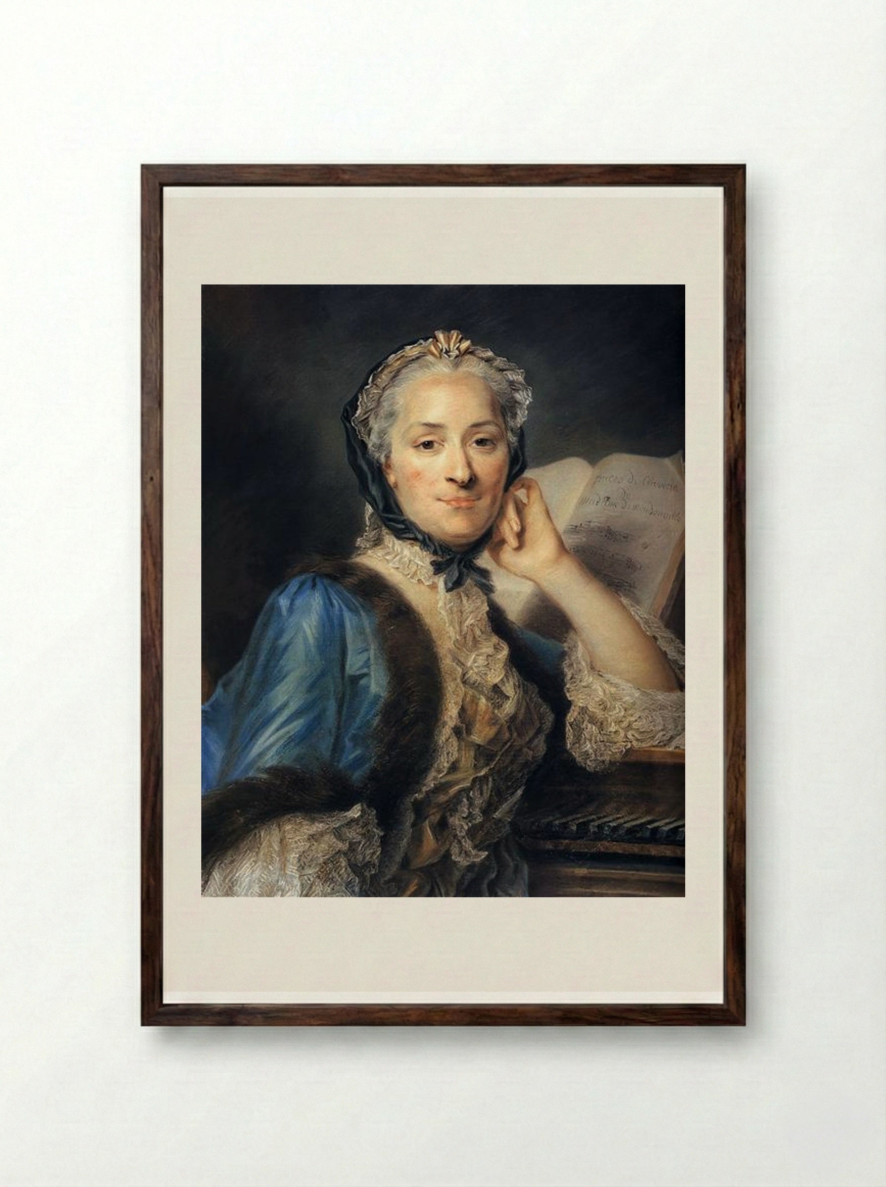 Portrait of Madame de Mondonville - Maurice Quentin de La Tour - Framed Print Dark Wood