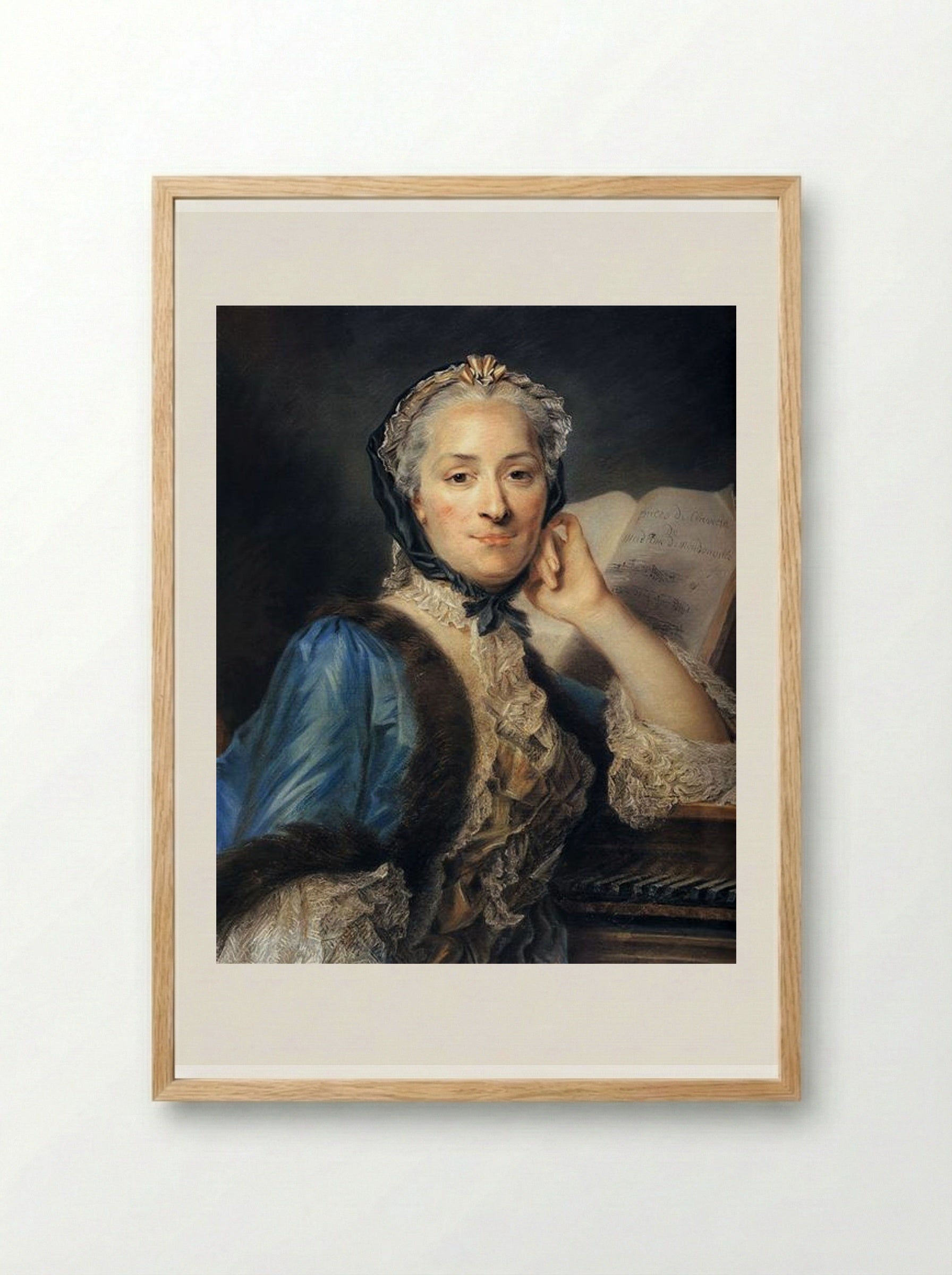 Portrait of Madame de Mondonville - Maurice Quentin de La Tour - Framed Print Wood
