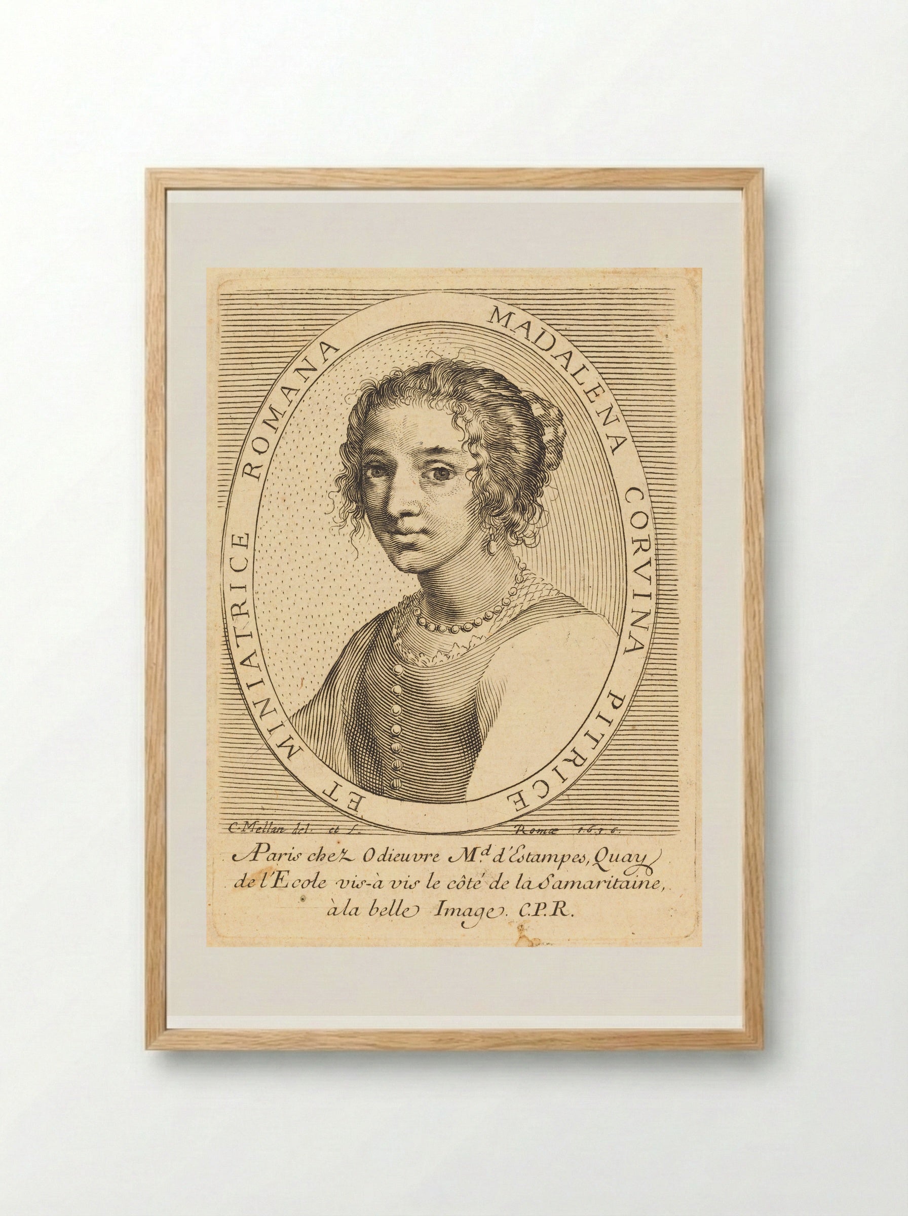 Portrait of Maddalena Corvina - Claude Mellan - Framed Print Wood
