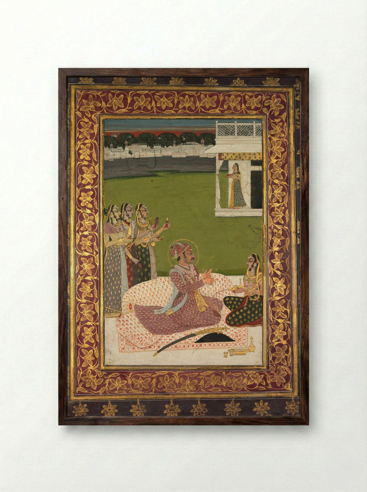 Portrait of Maharaja Savant Singh with Consort, Bani Thani - Nihal Chand - Framed Print Dark Wood