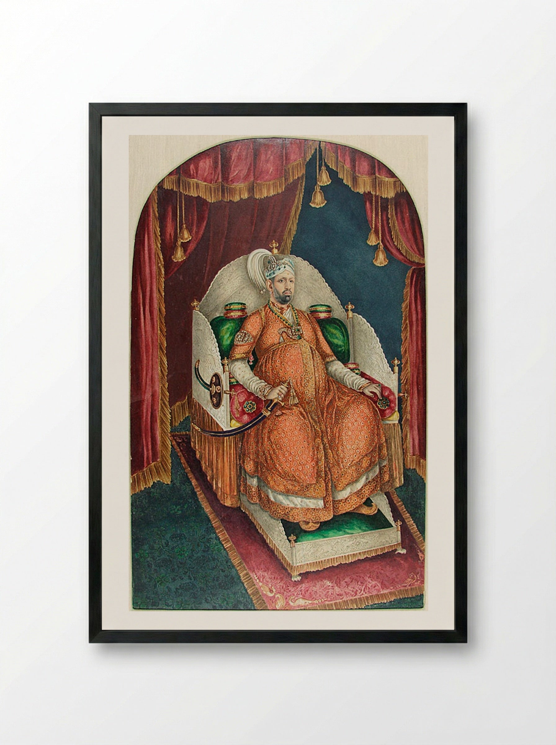 Portrait of Maharaja Uthram Thirunal Marthanda Varma of Travancore - Fine Art Print - Framed Print Black