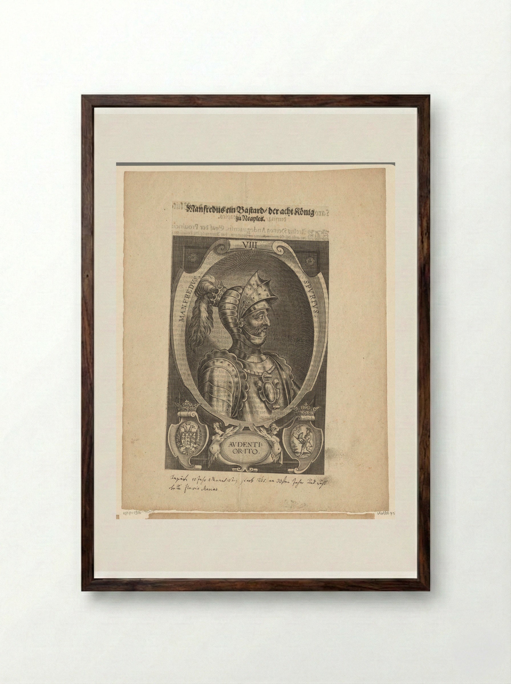 Portrait of Manfred of Sicily - Lucas Kilian - Framed Print Dark Wood