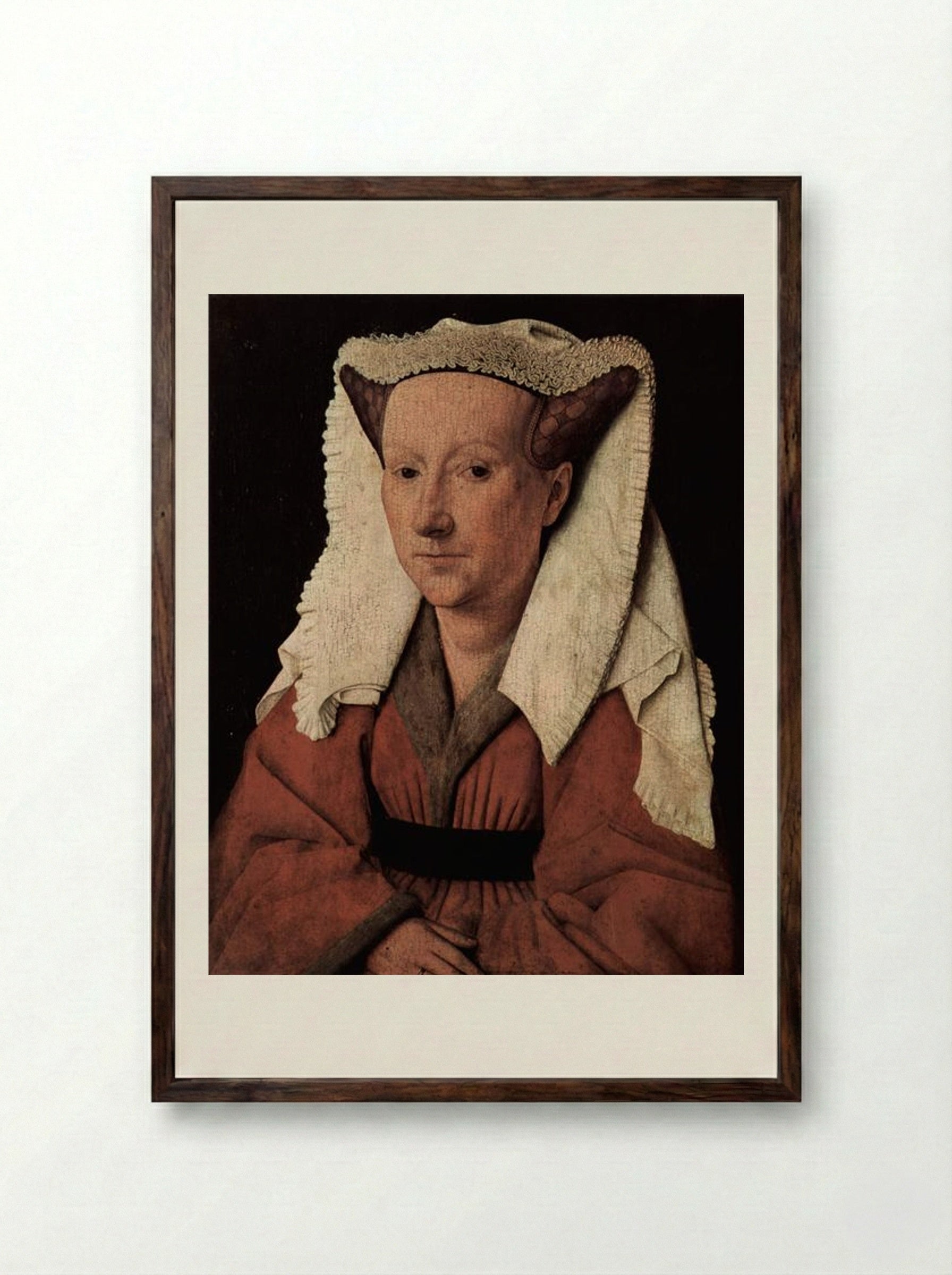 Portrait of Margaret van Eyck - Jan van Eyck - Framed Print Dark Wood