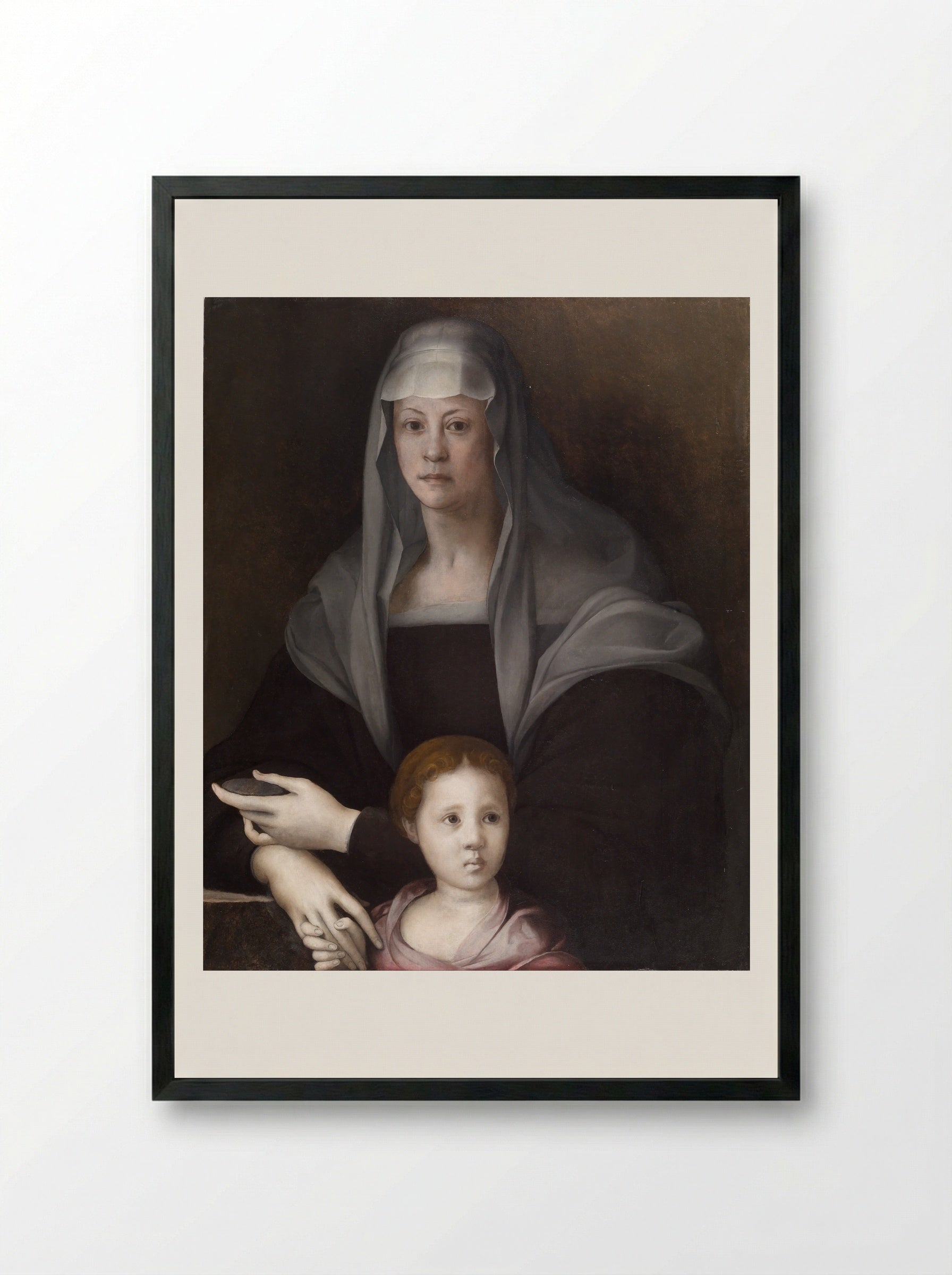 Portrait of Maria Salviati with Giulia de' Medici - Jacopo Pontormo - Framed Print Black
