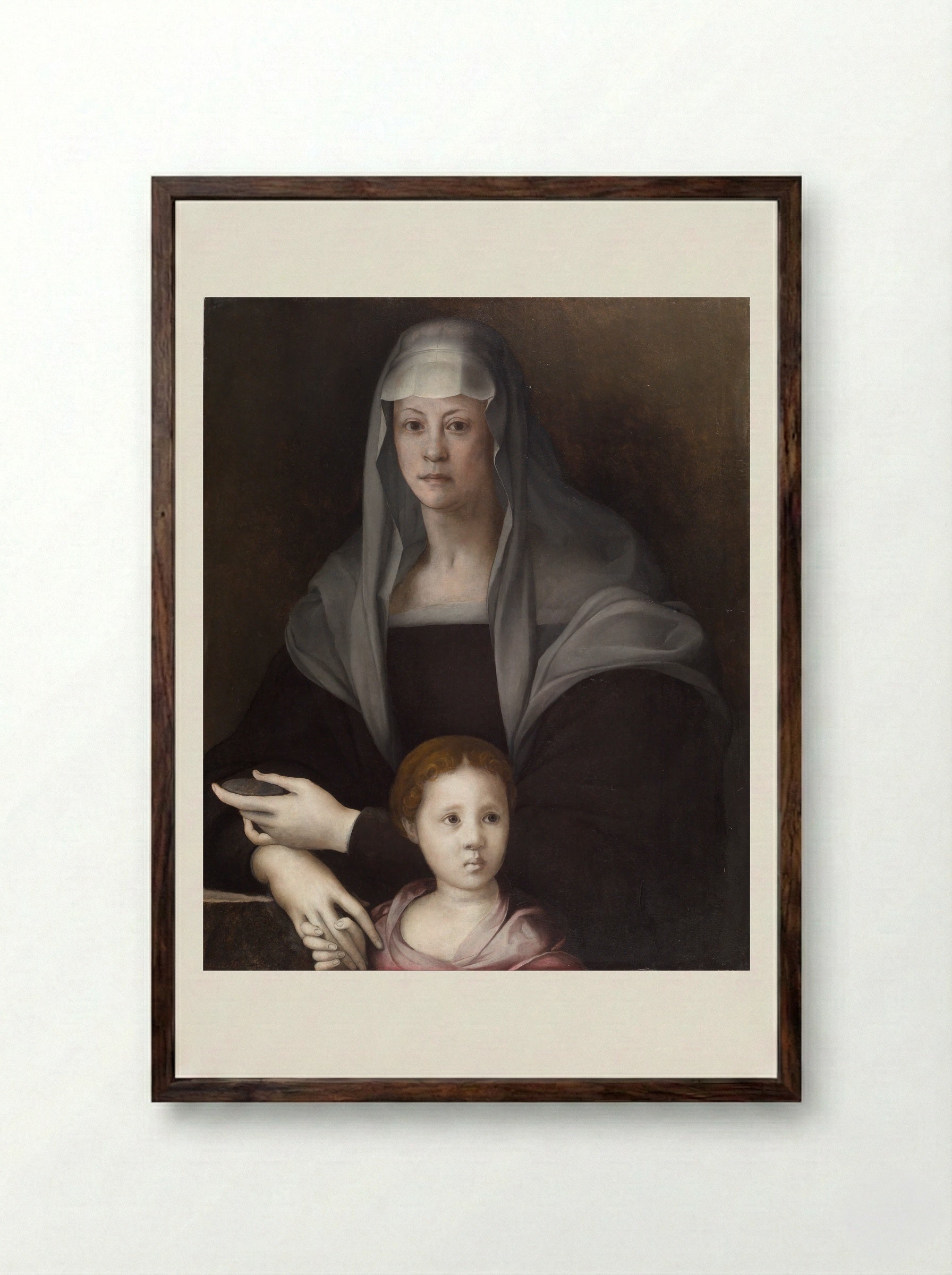 Portrait of Maria Salviati with Giulia de' Medici - Jacopo Pontormo - Framed Print Dark Wood