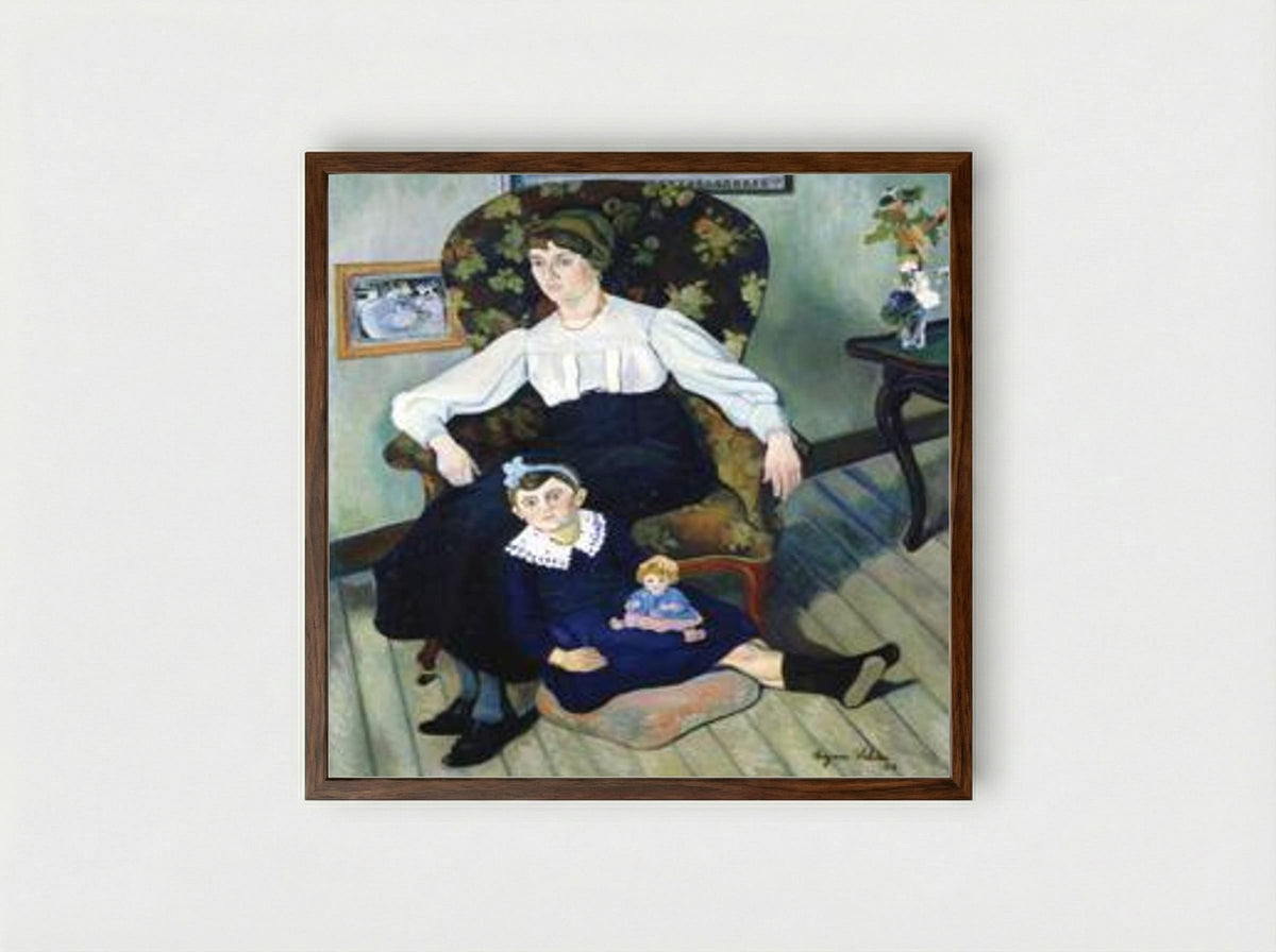 Portrait of Marie Coca and her Daughter - Suzanne Valadon - Framed Print Dark Wood