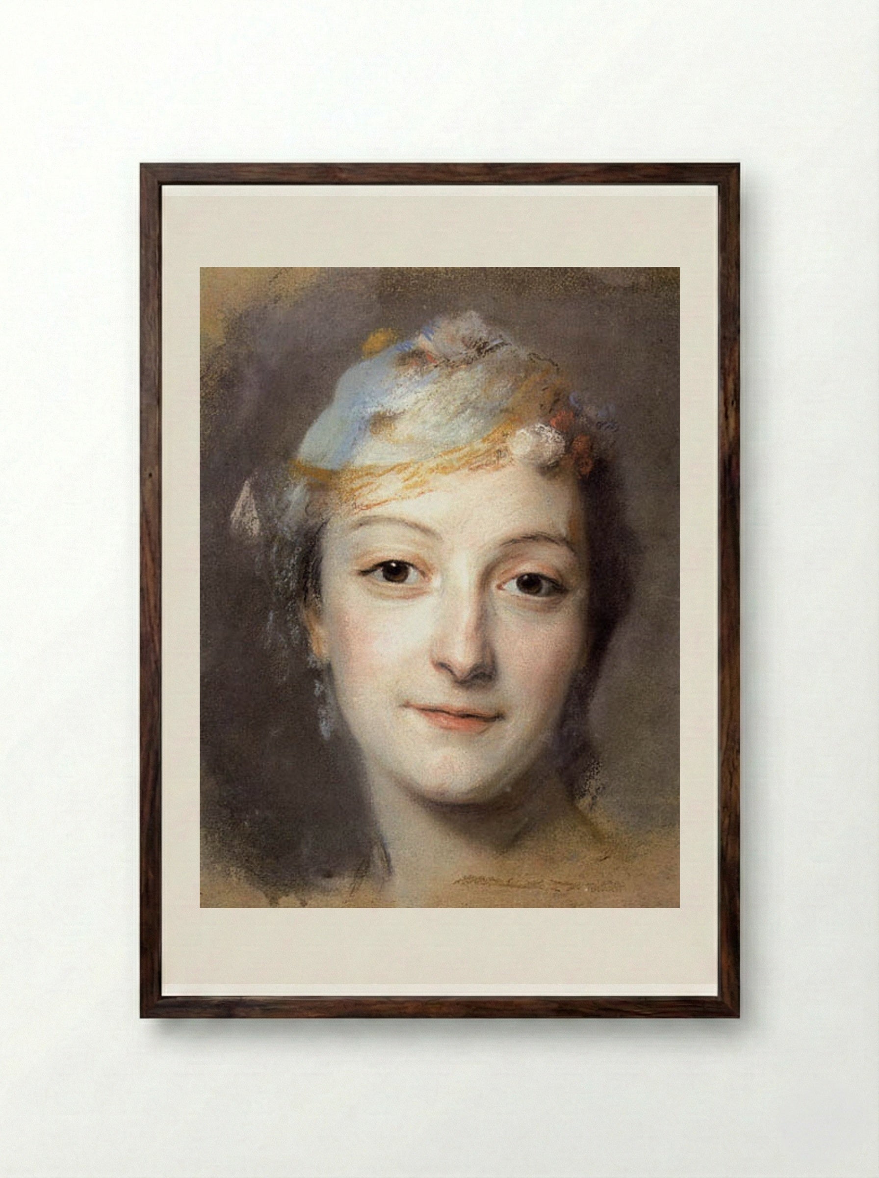 Portrait of Marie Fel - Maurice Quentin de La Tour - Framed Print Dark Wood