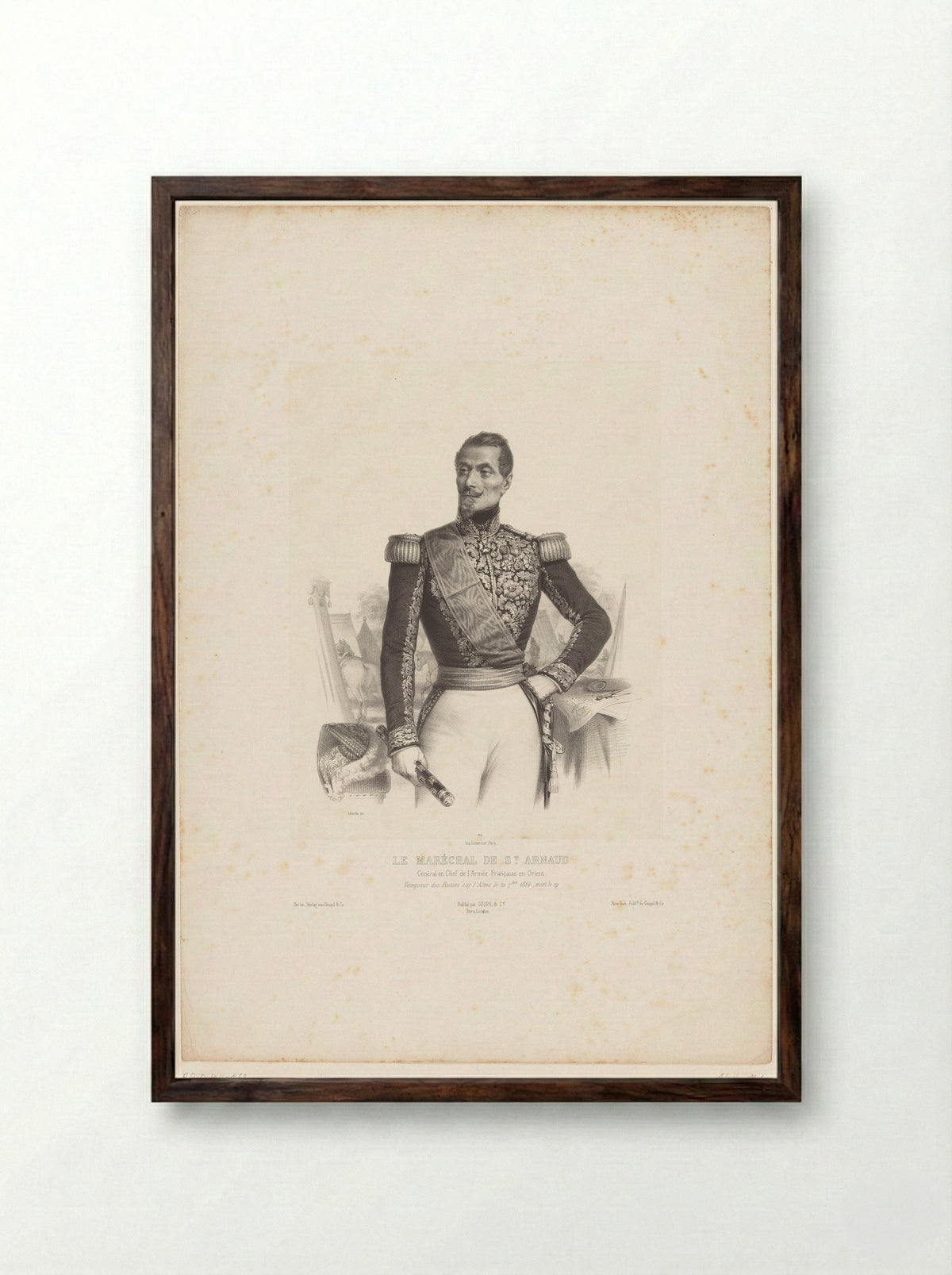 Portrait of Marshal Jacques Leroy de Saint Arnaud - Marie Alexandre Alophe - Framed Print Dark Wood