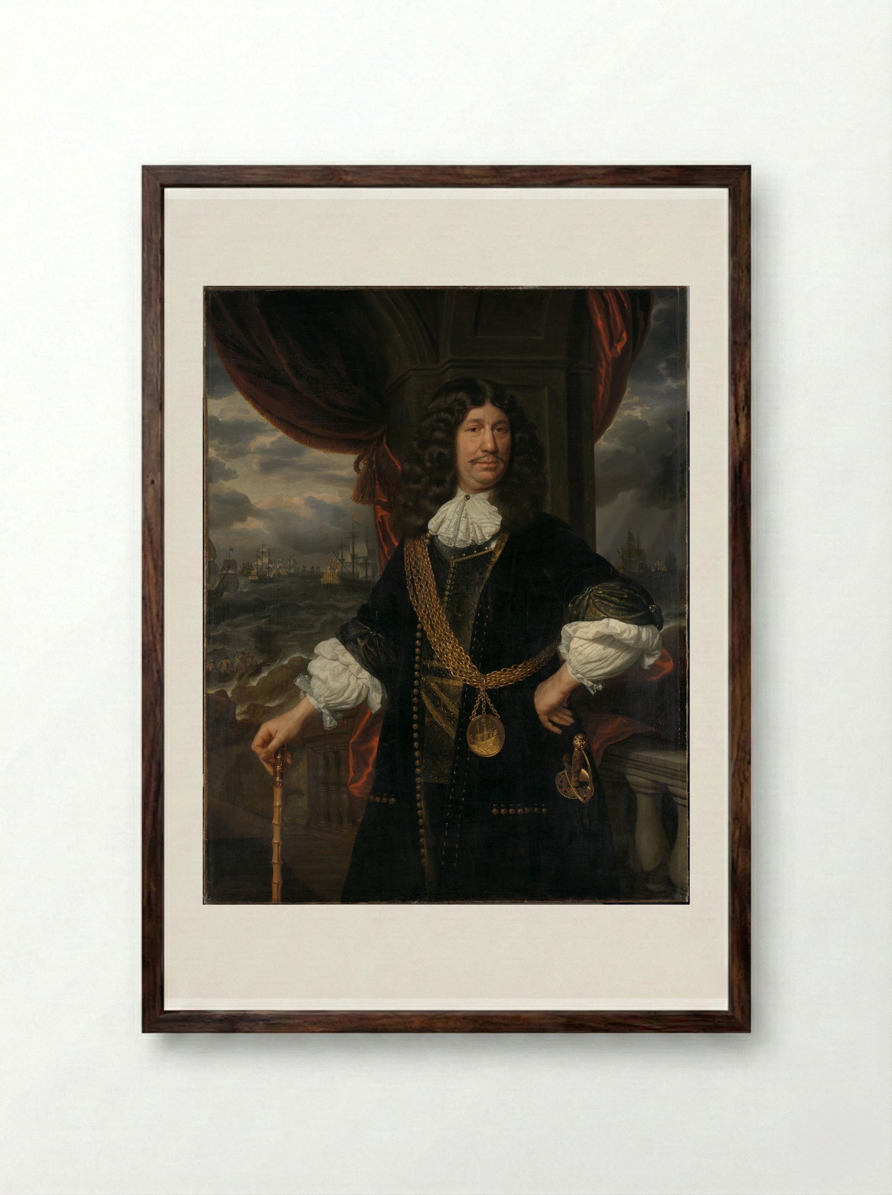 Portrait of Mattheus van den Broucke - Samuel van Hoogstraten - Framed Print Dark Wood