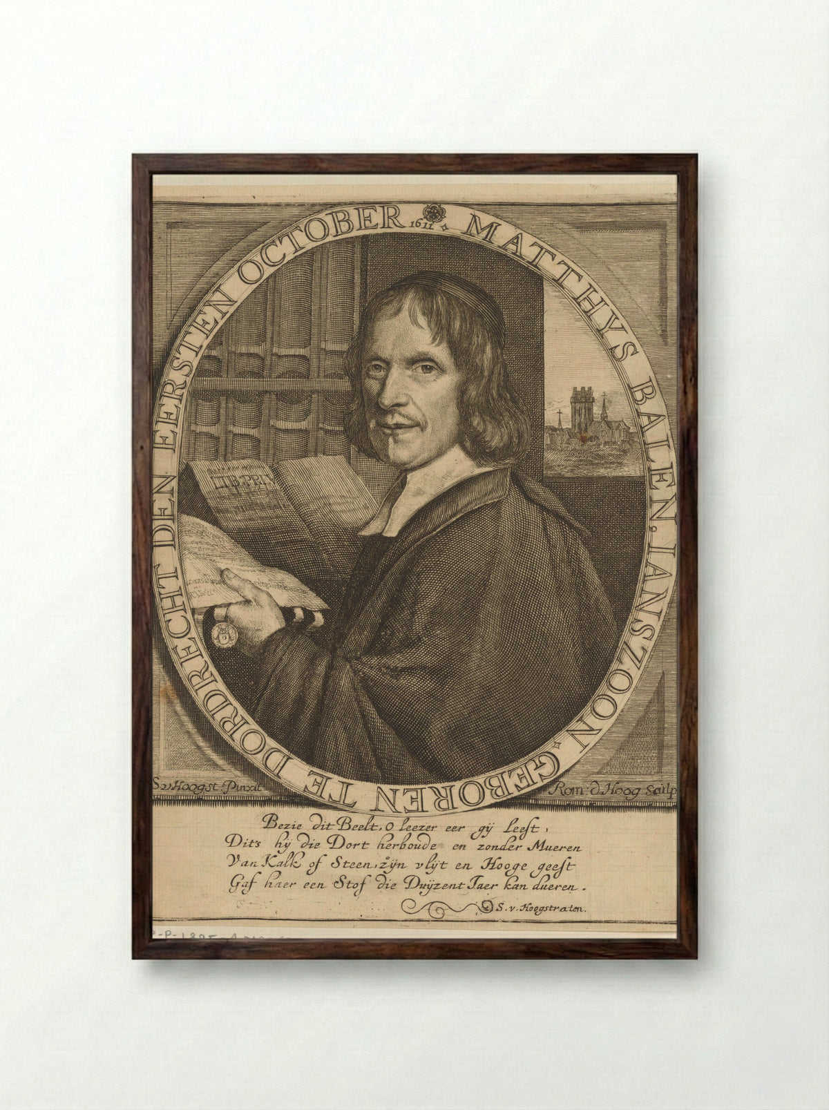 Portrait of Matthijs Balen - Romeyn de Hooghe - Framed Print Dark Wood