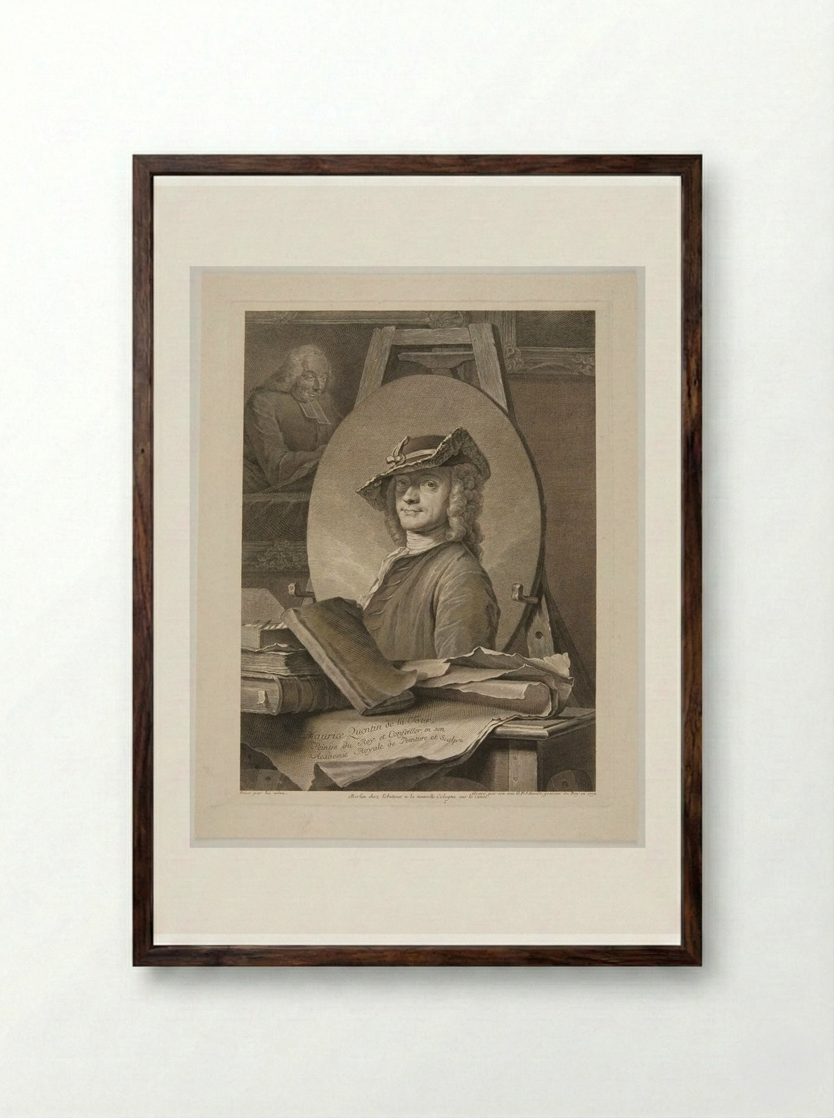 Portrait of Maurice Quentin de La Tour - Georg Friedrich Schmidt - Framed Print Dark Wood