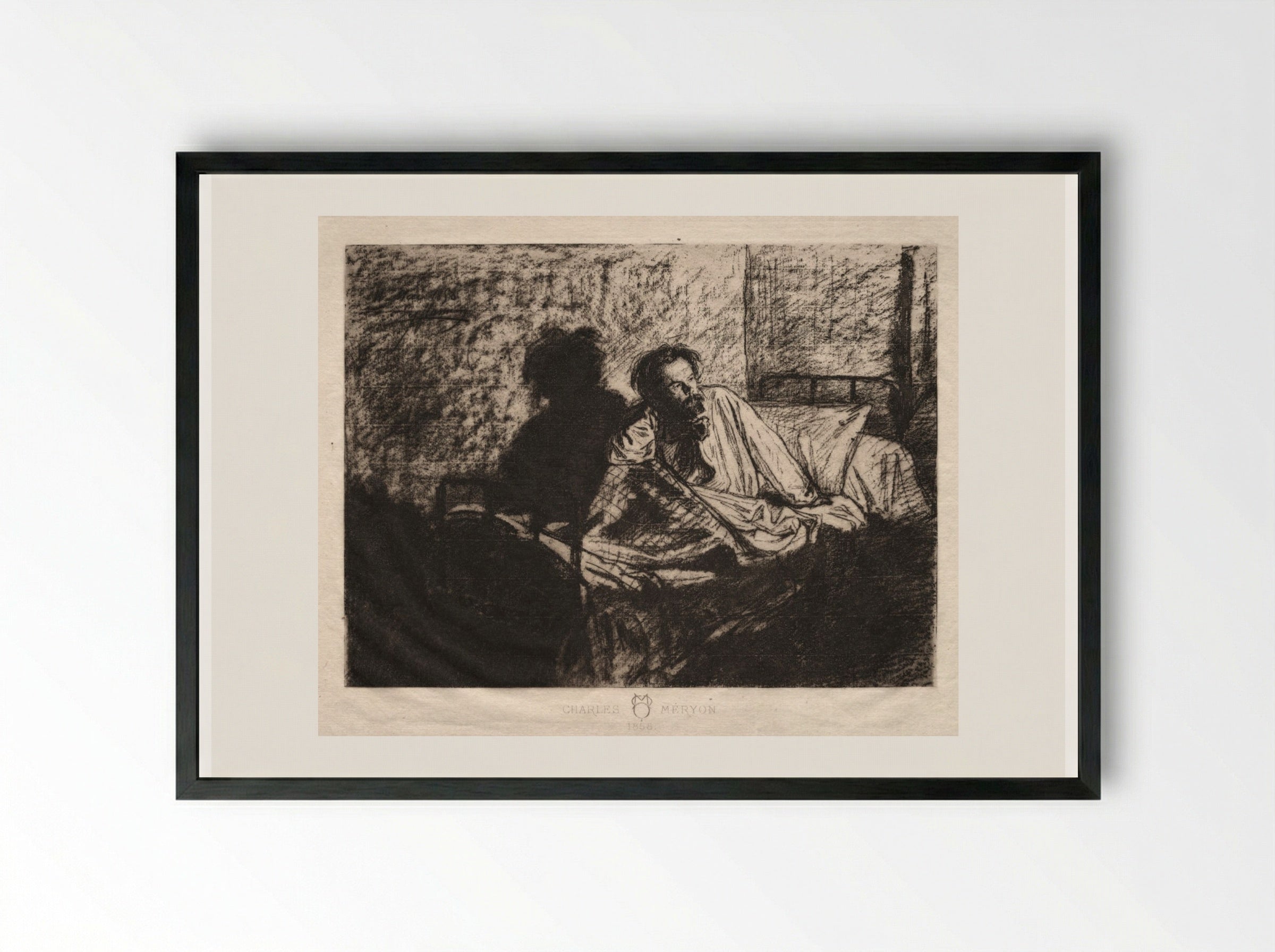 Portrait of Meryon Sitting Up in Bed - Léopold Flameng - Framed Print Black